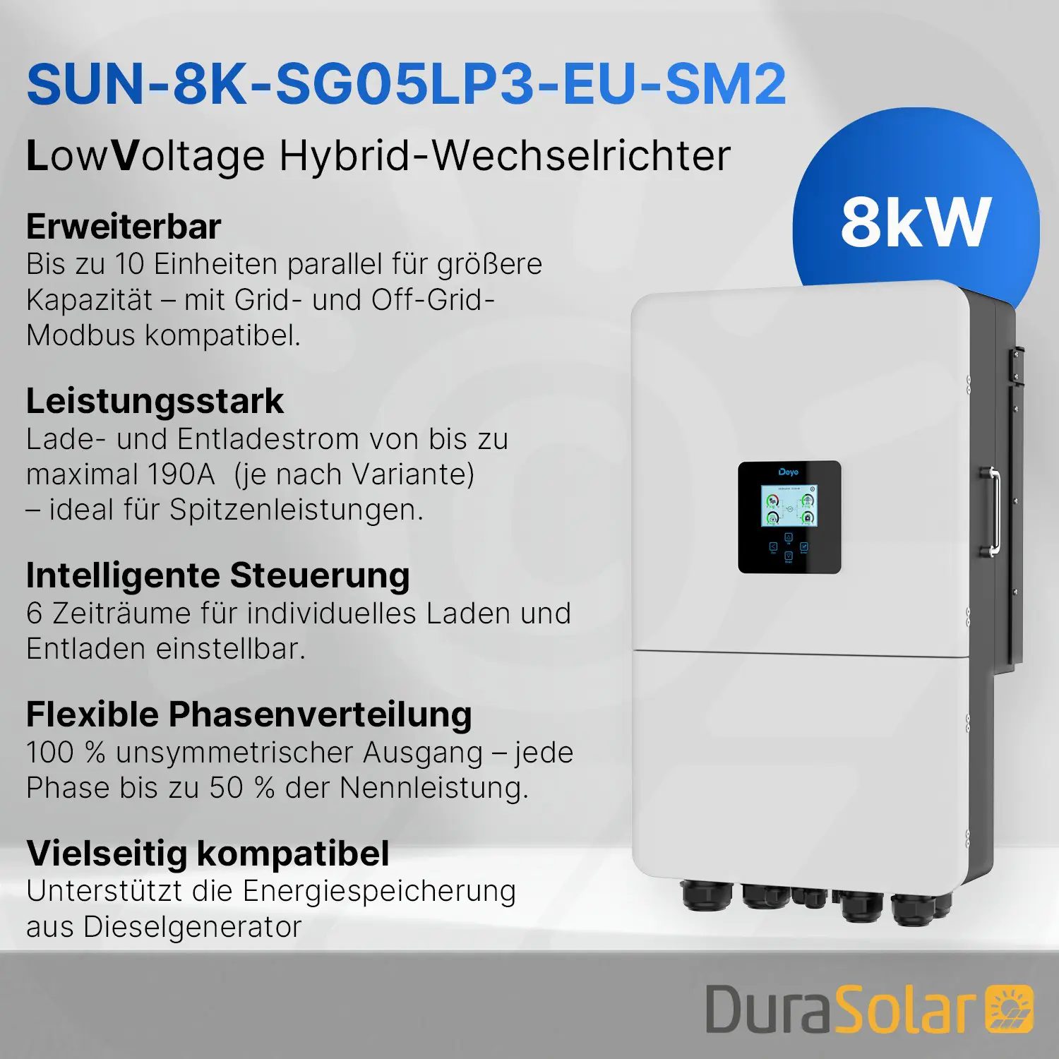 Deye Hybrid Wechselrichter | 8kW | LowVoltage | SUN-8K-SG05LP3-EU-SM2 | dreiphasig 