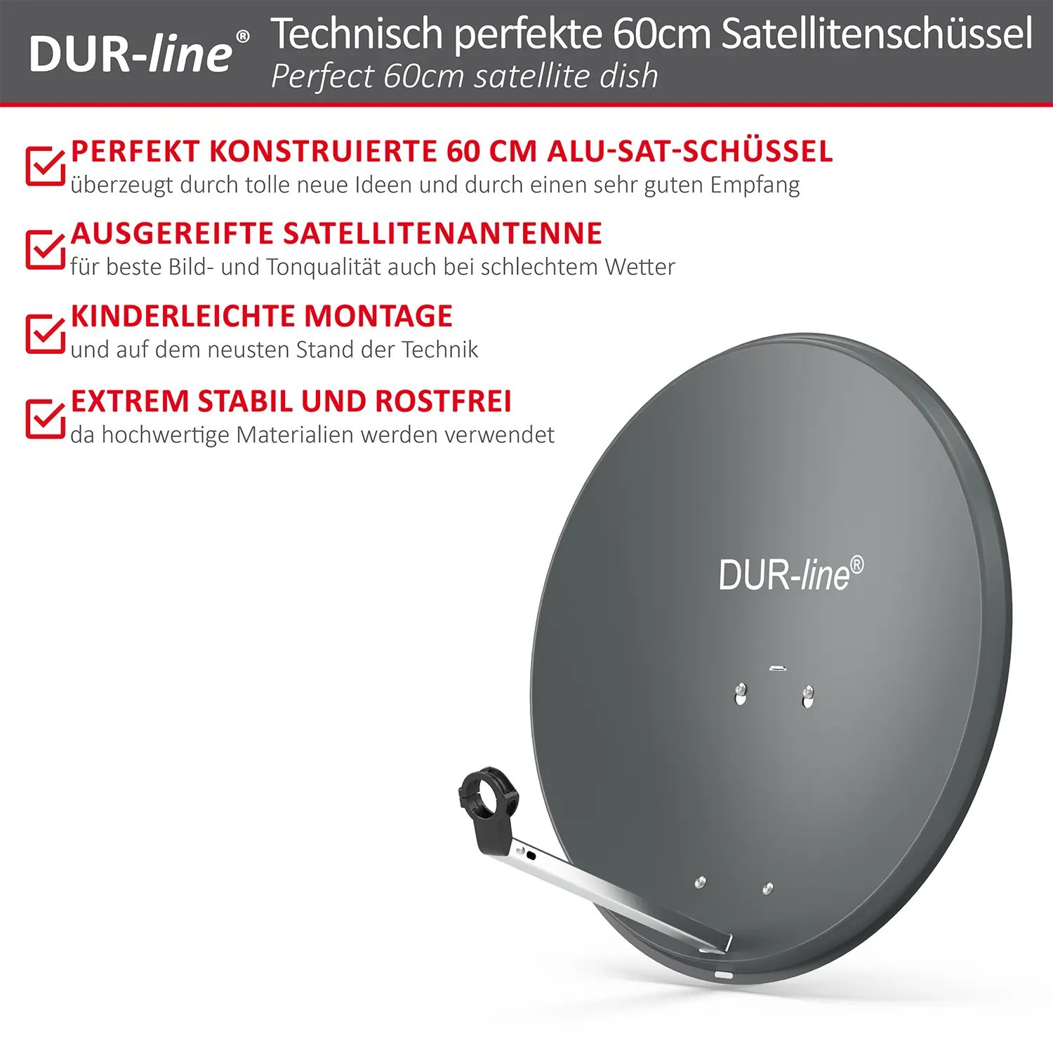 DUR-line MDA 60 Anthrazit Alu Sat-Reflektor – Highlights und Ausstattung im Überblick DUR-line MDA 60 Anthrazit - Alu Sat-Reflektor