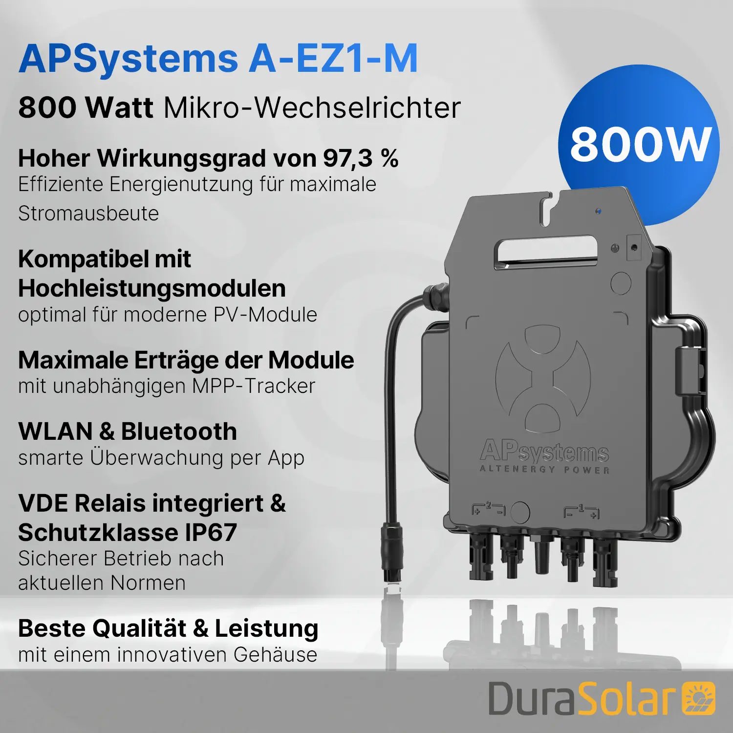  800W APSystems A-EZ1-M - inkl. 3m Anschlusskabel - PV Wechselrichter-Set