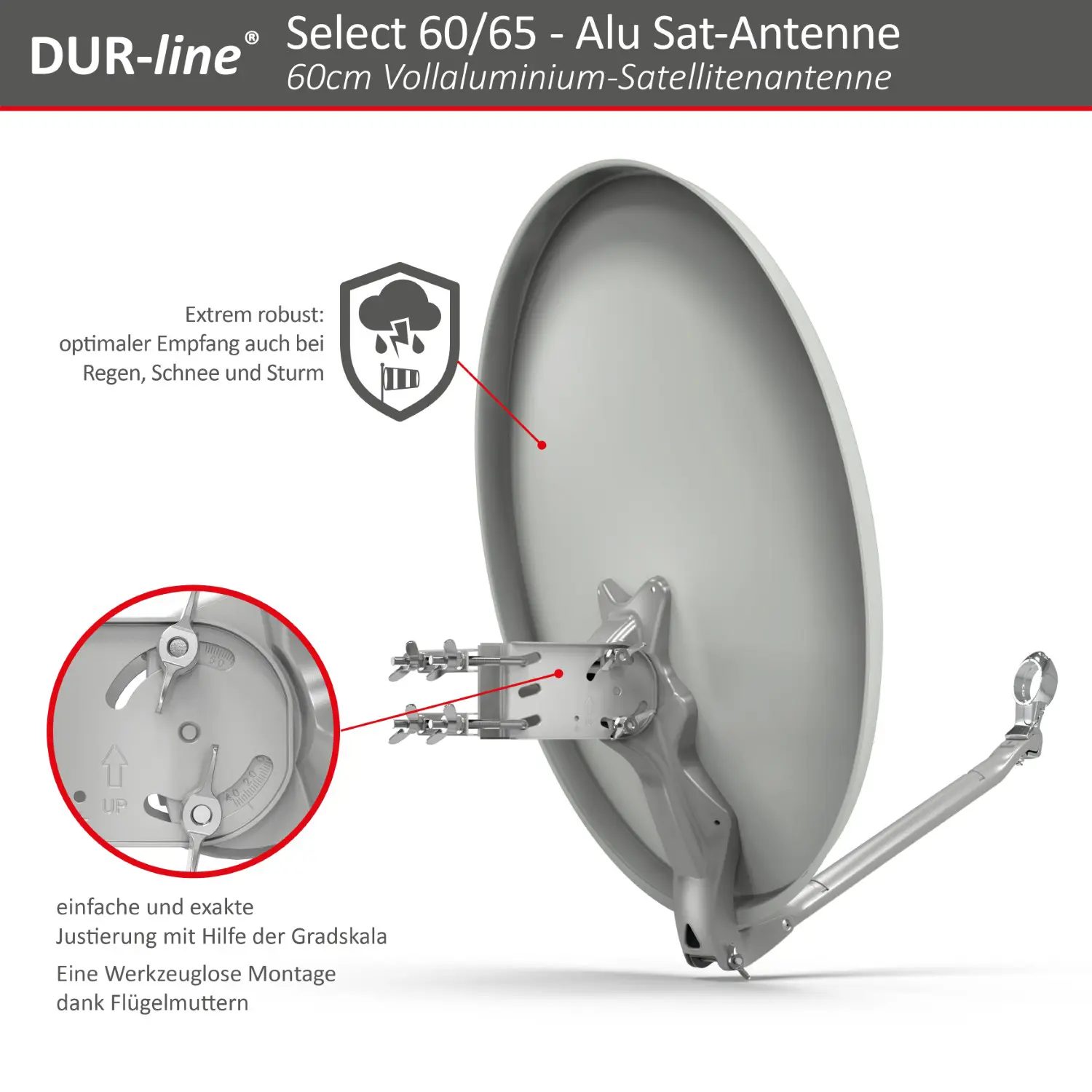 DUR-line Select 60/65 Hellgrau - Alu Sat-Reflektor DUR-line Select 60/65 Hellgrau - Alu Sat-Reflektor