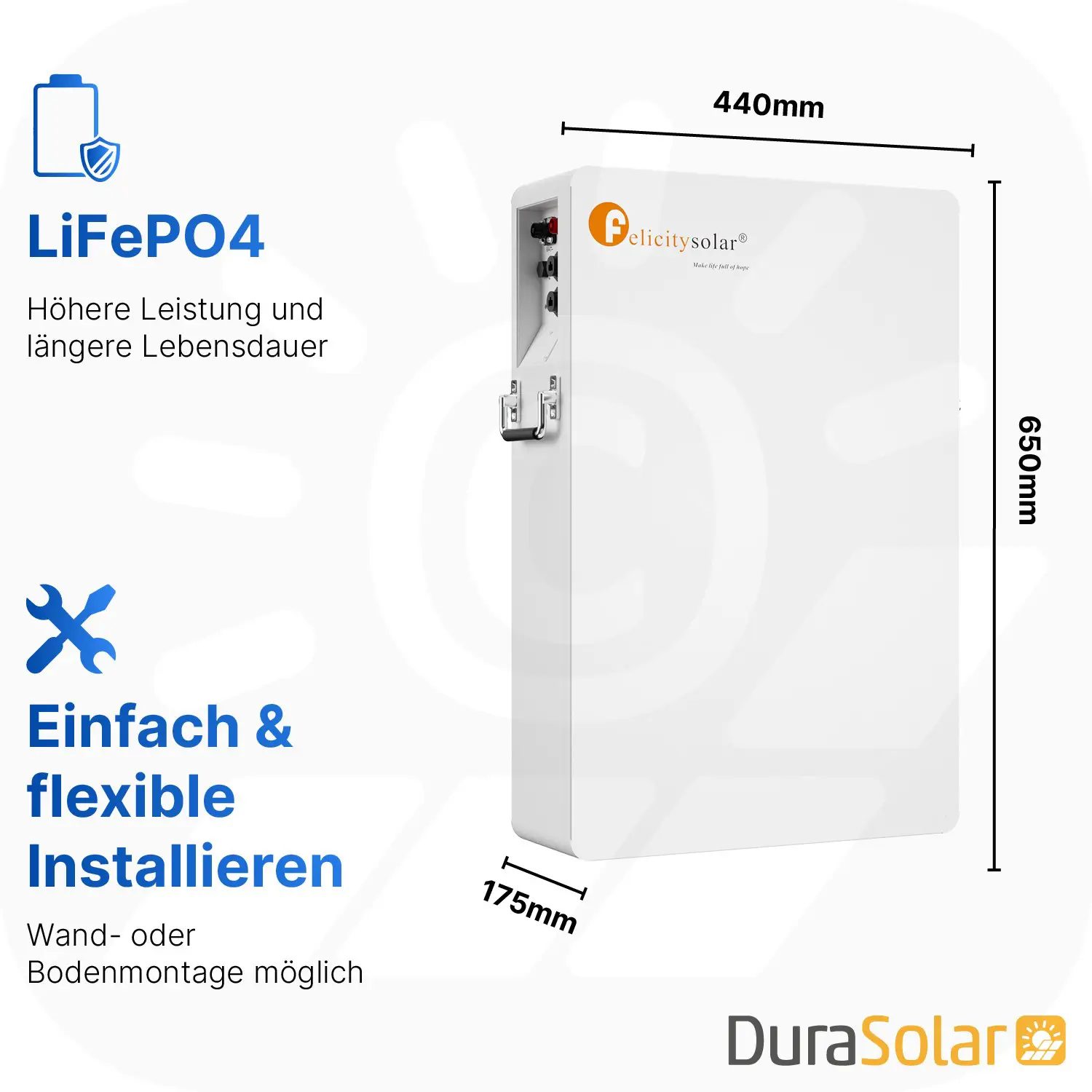 Felicity 5,12kWh PV-Speicher - LUX-E-48100LG04 - (LPBA48100-OL) - Erweiterbare 48/51,2V LiFePO4 Batterie für Solaranlagen