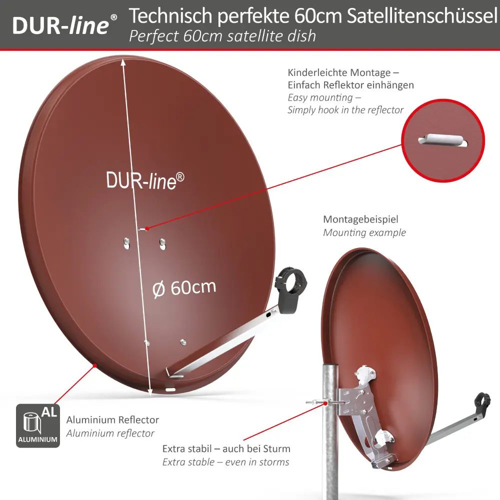 DUR-line MDA 60 Rot Alu Sat-Reflektor – Abmessungen und technische Zeichnung DUR-line MDA 60 Rot - Alu Sat-Reflektor