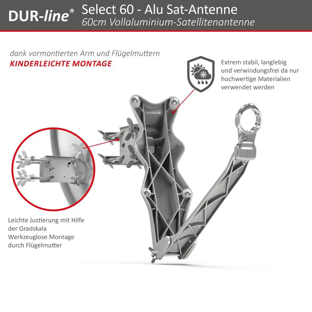 DUR-line Select 60/65 Hellgrau - Sat-Komplettanlage mit Single LNB