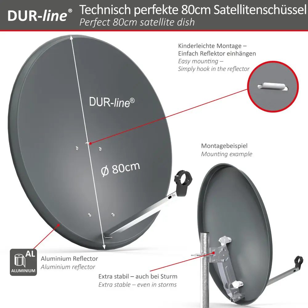 DUR-line MDA 80 Anthrazit - Alu Sat-Reflektor