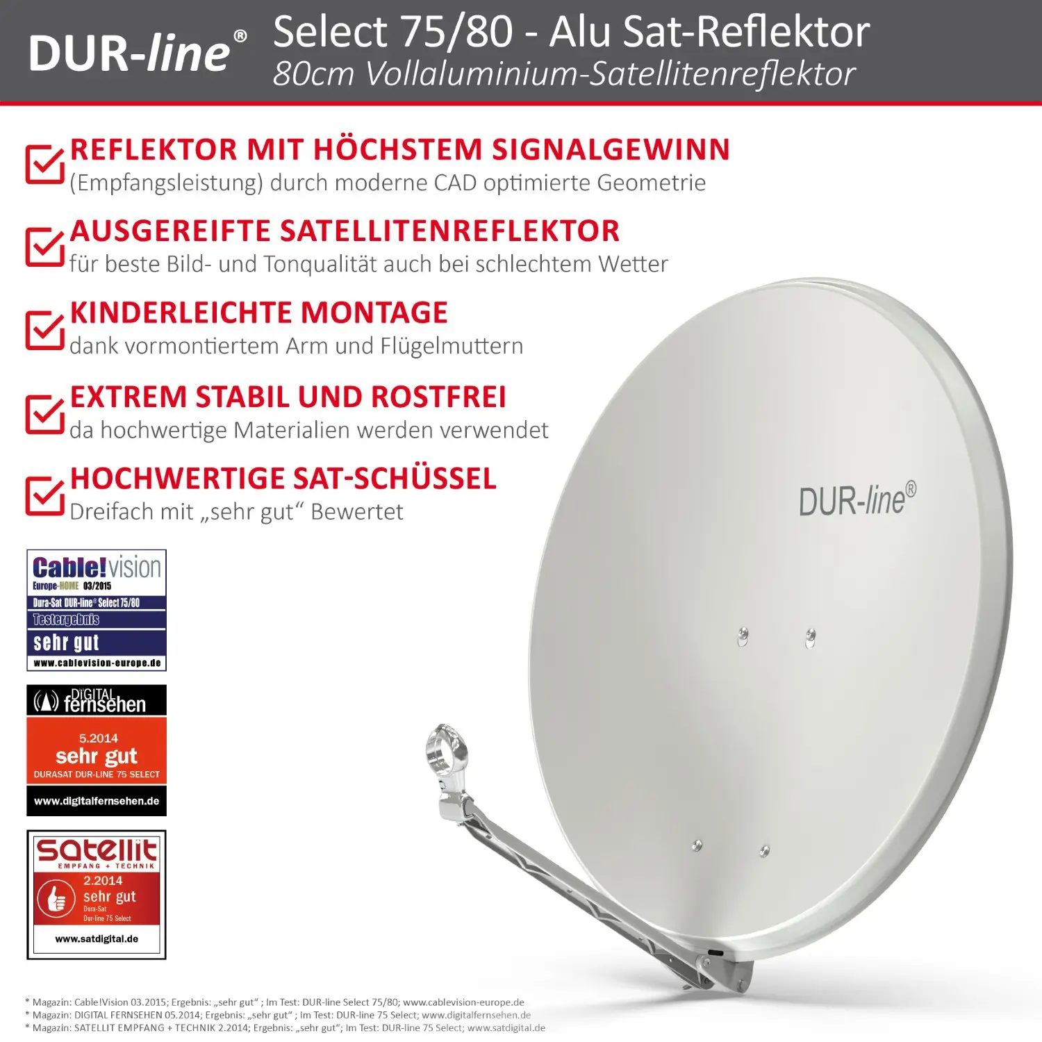 DUR-line Select 75/80 Hellgrau - Alu Sat-Reflektor DUR-line Select 75/80 Hellgrau - Alu Sat-Reflektor