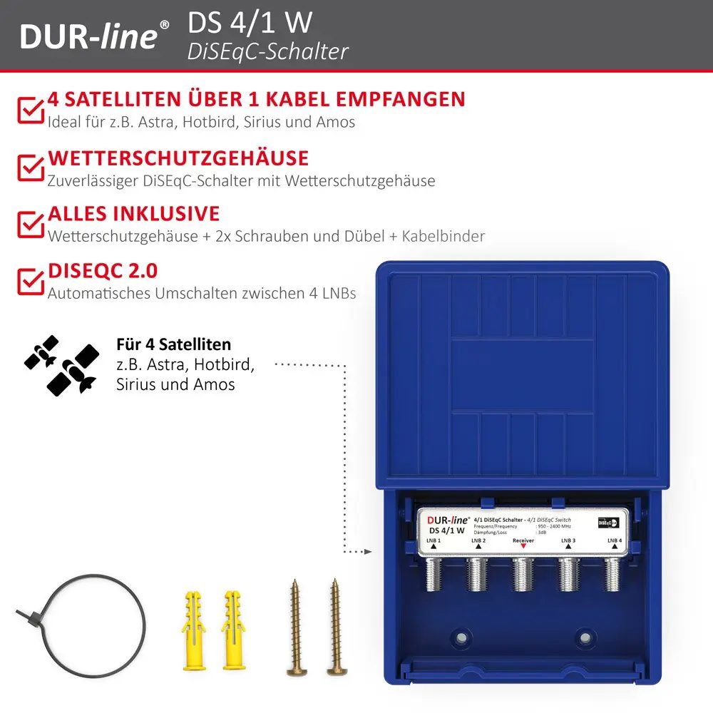 DUR-line DS 4/1 W DiSEqC-Schalter – Highlights und Ausstattung im Überblick DUR-line DS 4/1 W - DiSEqC-Schalter