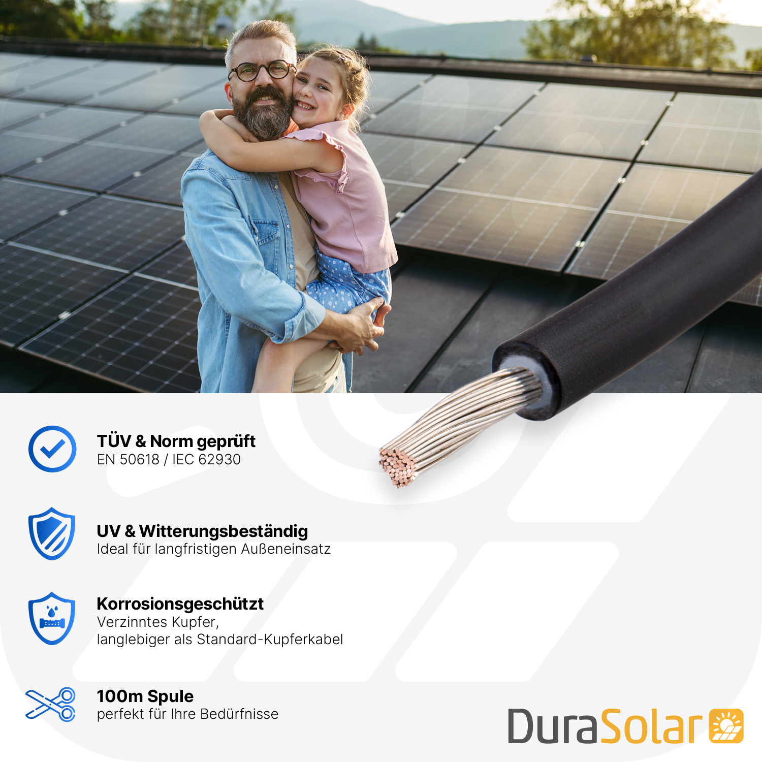Solarkabel MC4 | 6mm² | Schwarz | 100m Spule