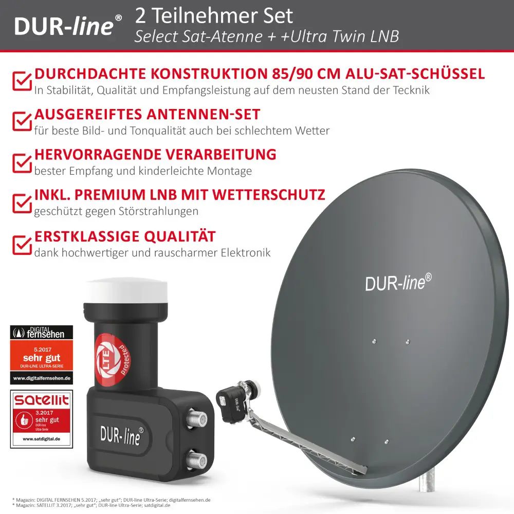 DUR-line Select 85/90 Anthrazit - Sat-Komplettanlage mit Twin LNB