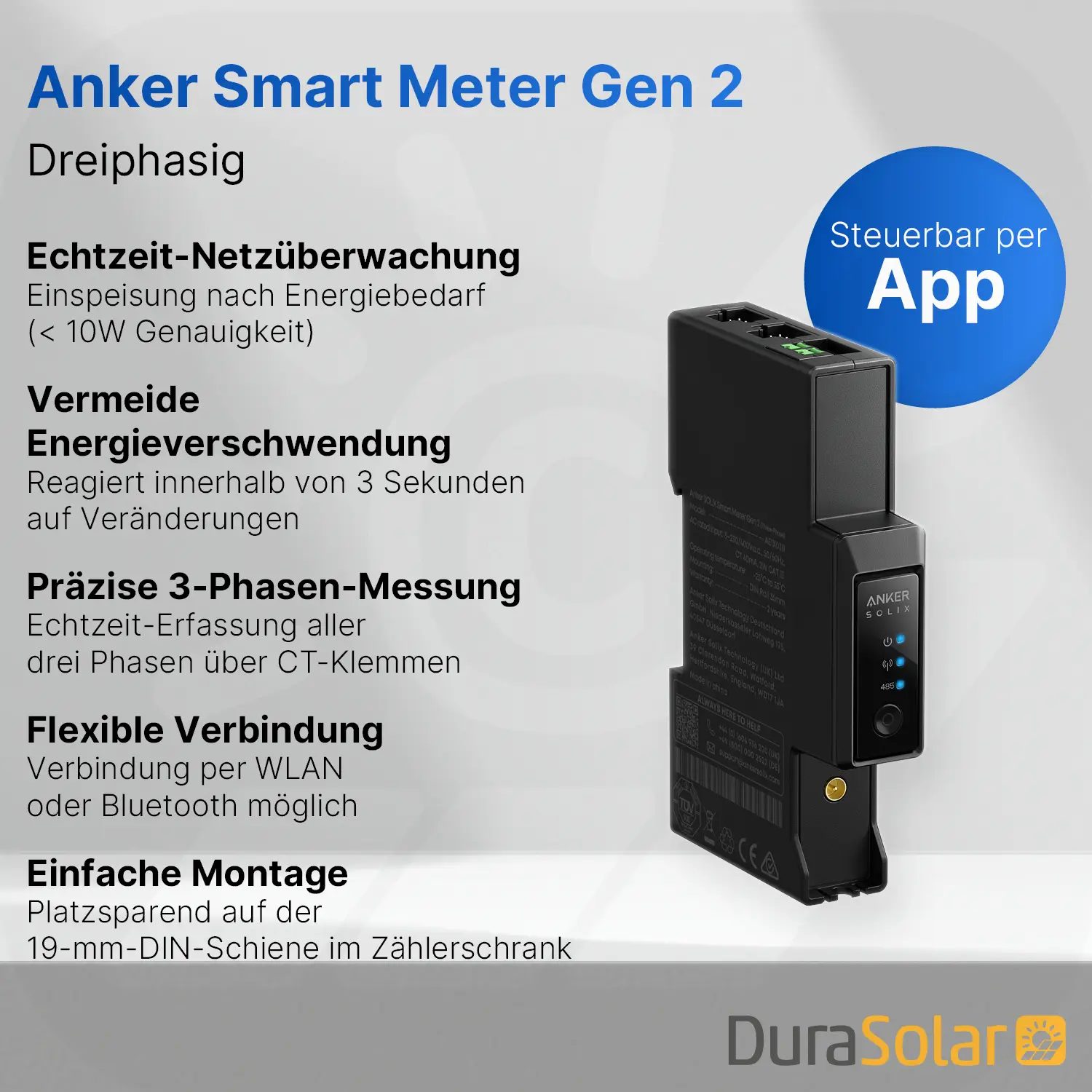 Anker SOLIX Smart Meter Gen 2 - Dreiphasig 2000Wp Balkonkraftwerk mit Anker SOLIX Solarbank 4 E5000 Pro - XWh - 4x500Wp