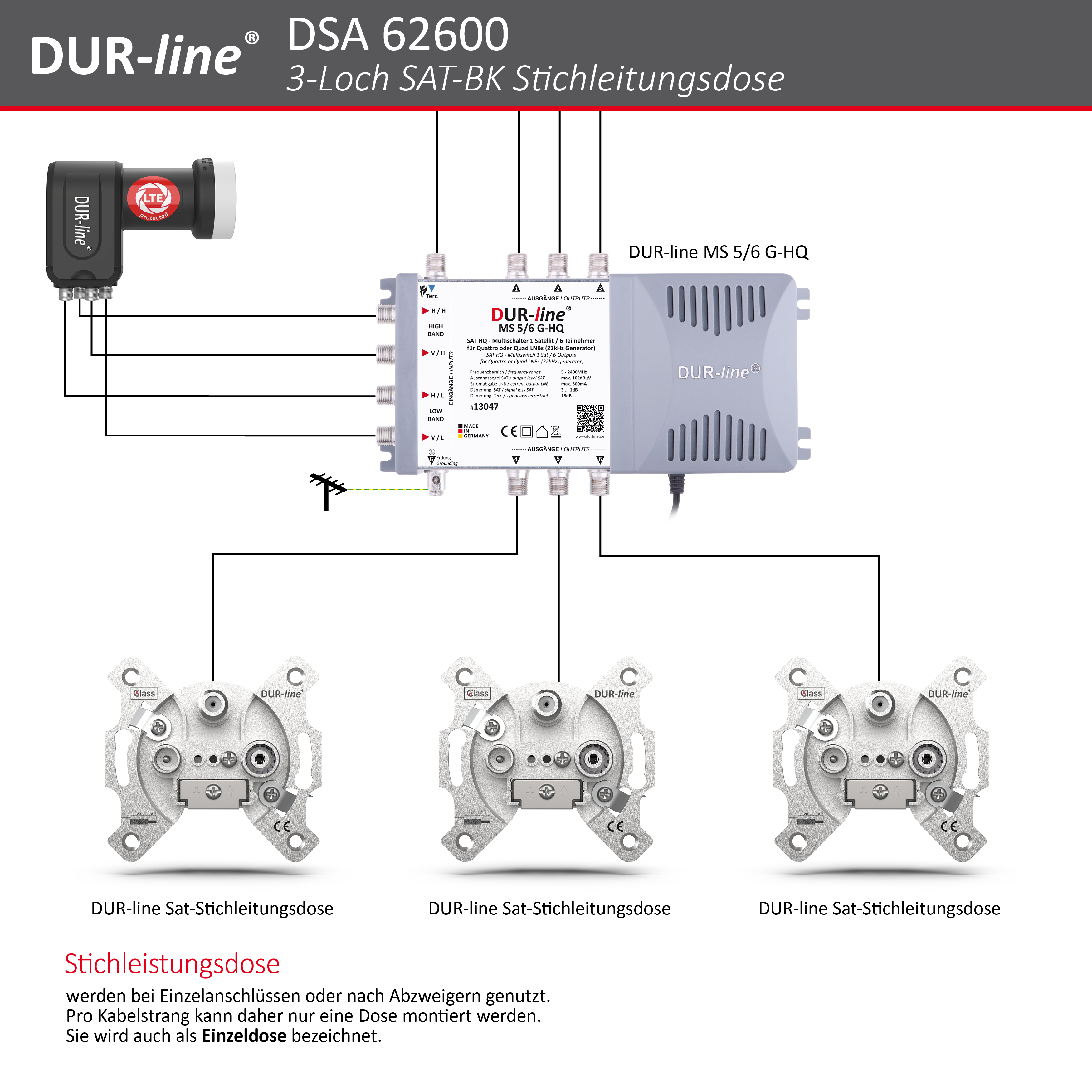 DUR-line DSA 62600 - Sat-Stichleitungsdose – Anschlussbeispiel