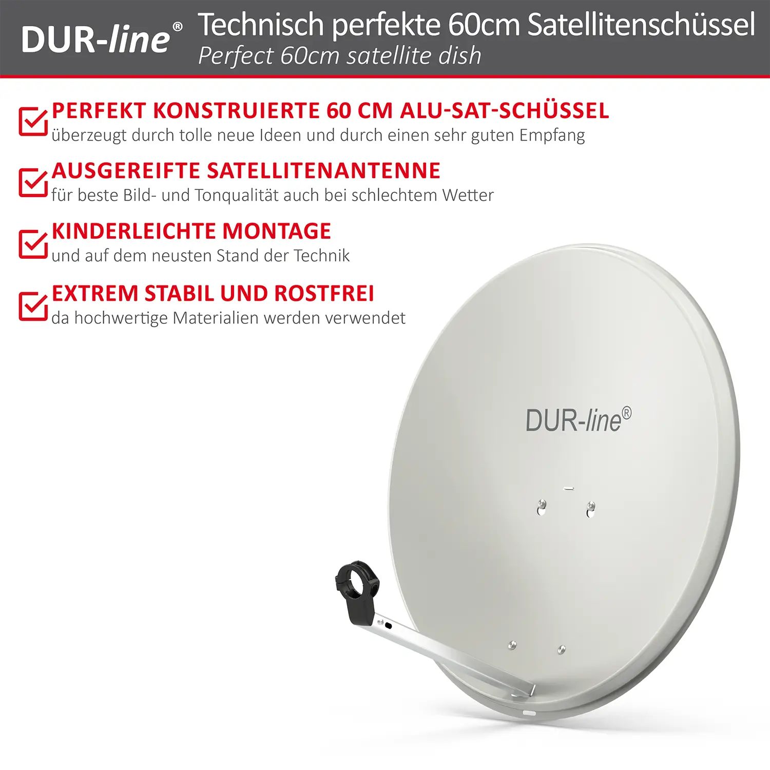DUR-line MDA 60 Hellgrau Alu Sat-Reflektor – Highlights und Ausstattung im Überblick DUR-line MDA 60 Hellgrau - Alu Sat-Reflektor