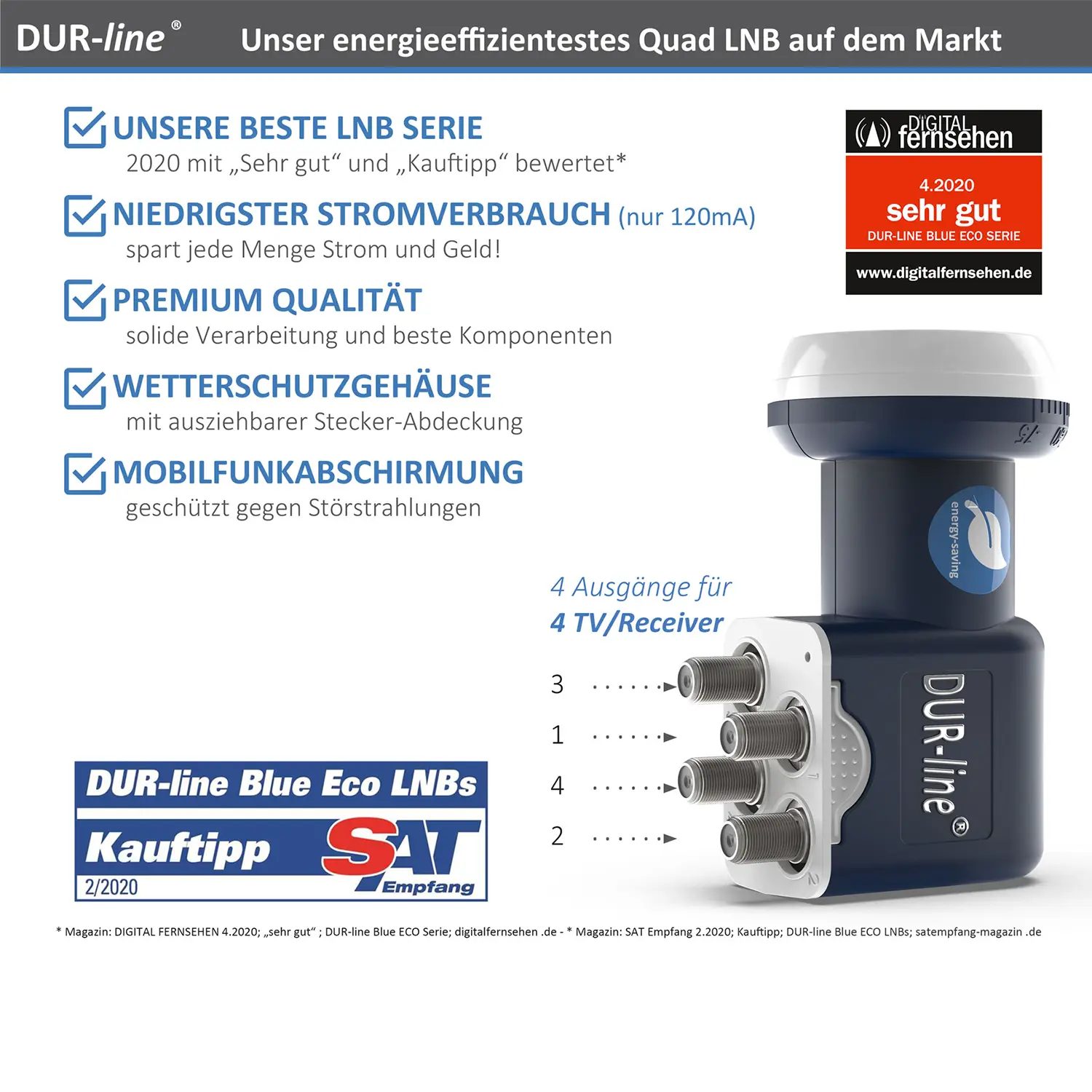 DUR-line Blue ECO Quad LNB – Highlights und Ausstattung im Überblick DUR-line Blue ECO Quad