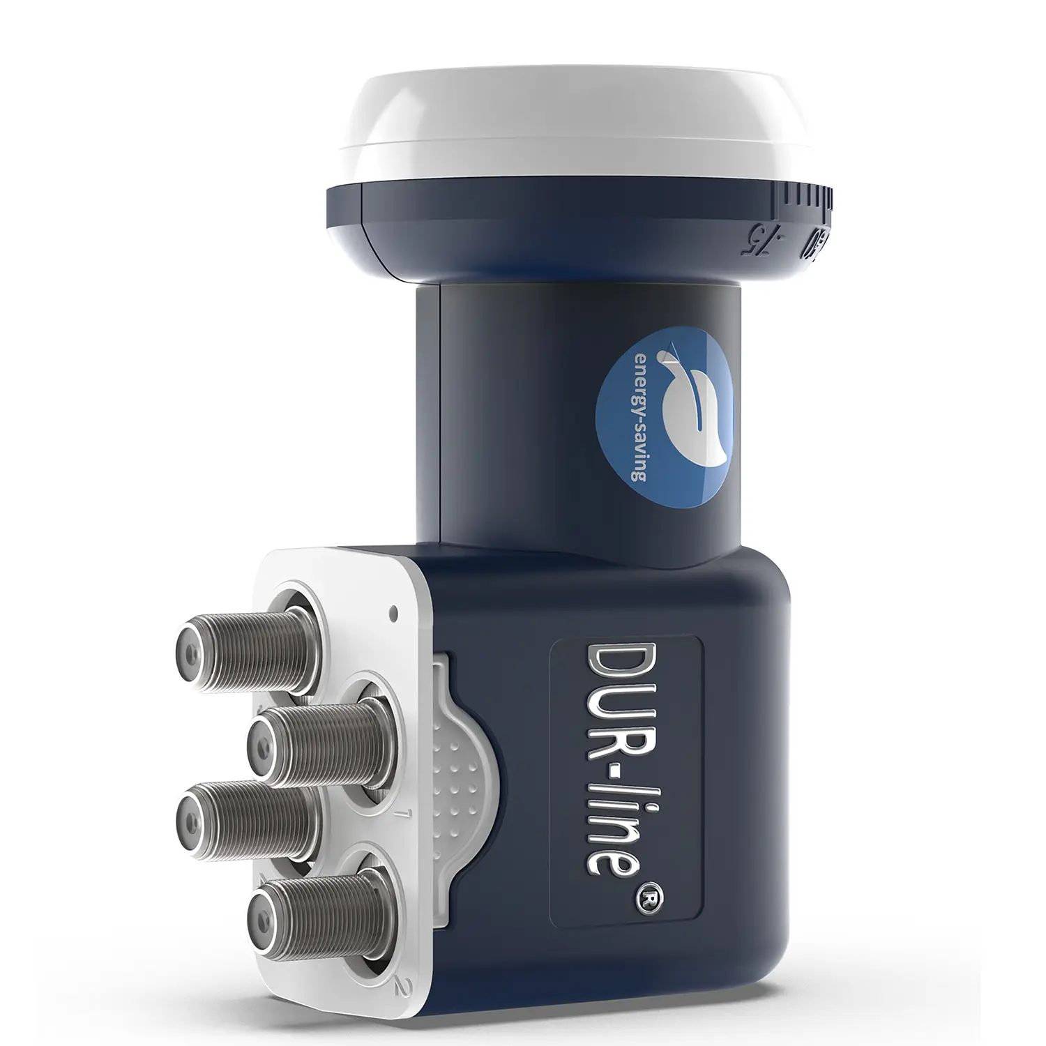 DUR-line Blue ECO Quad LNB – stehend mit Schatten DUR-line Blue ECO Quad