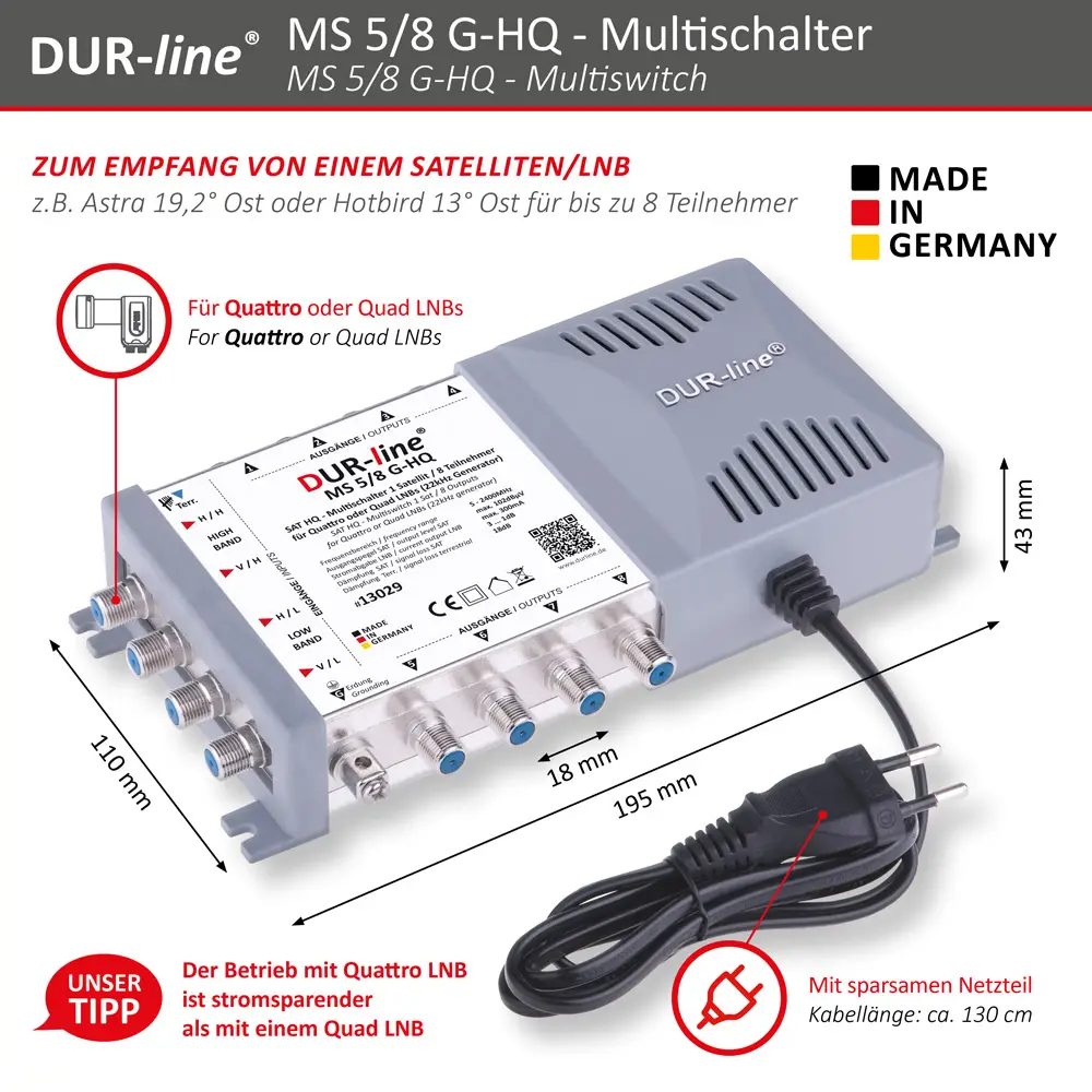 DUR-line MS G-HQ Multischalter – Abmessungen und technische Zeichnung DUR-line MS G-HQ - Multischalter