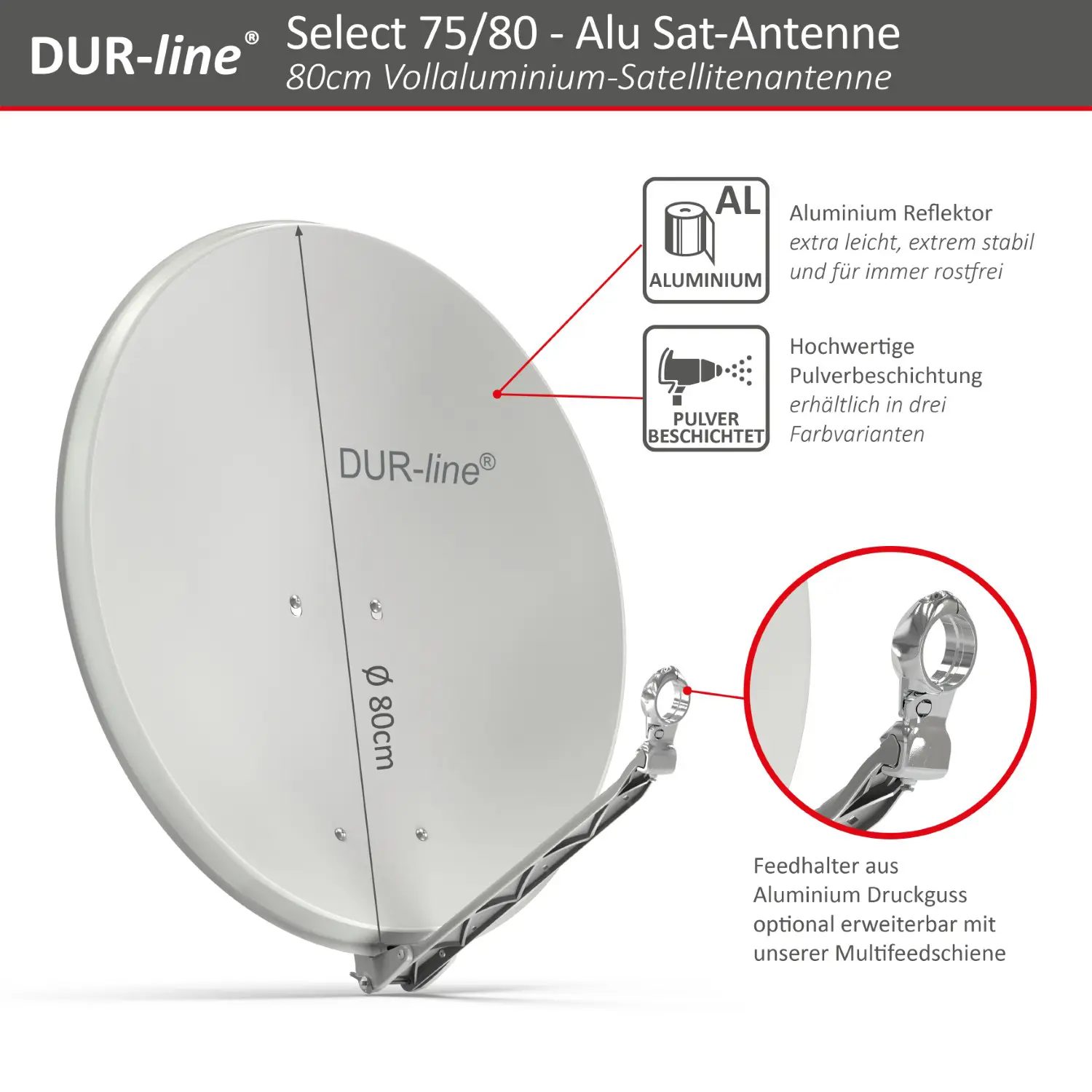 DUR-line Select 75/80 Hellgrau - Alu Sat-Reflektor