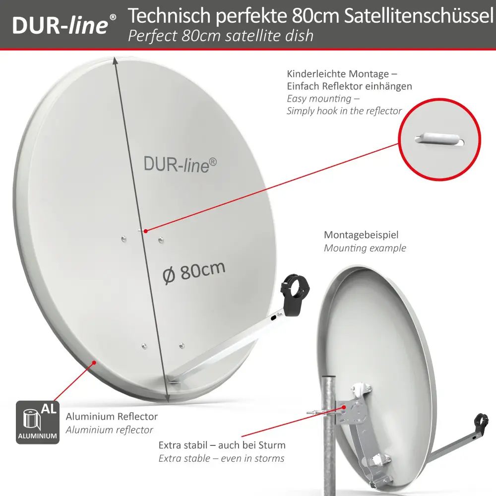 DUR-line MDA 80 Hellgrau - Alu Sat-Reflektor