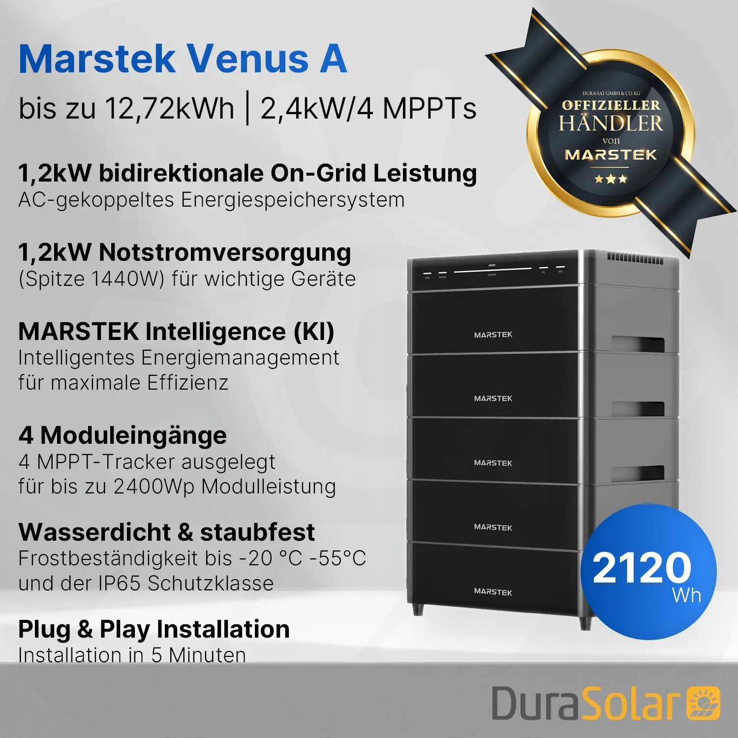 Marstek Venus A - Erweiterungsspeicher | Modularer Speicher bis max. 12,72 kWh | LiFePO4, über 6000 Zyklen, Plug & Play Marstek Venus A - Erweiterungsspeicher | Modularer Speicher bis max. 12,72 kWh | LiFePO4, über 6000 Zyklen, Plug & Play