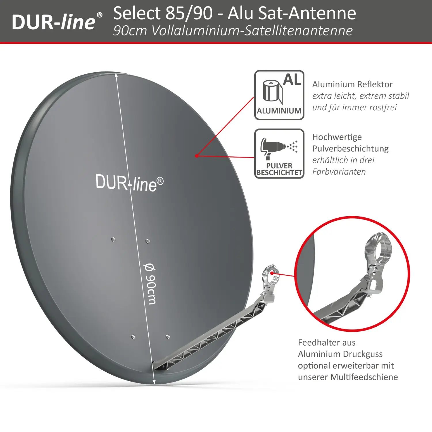 DUR-line Select 85/90 Anthrazit - Alu Sat-Reflektor