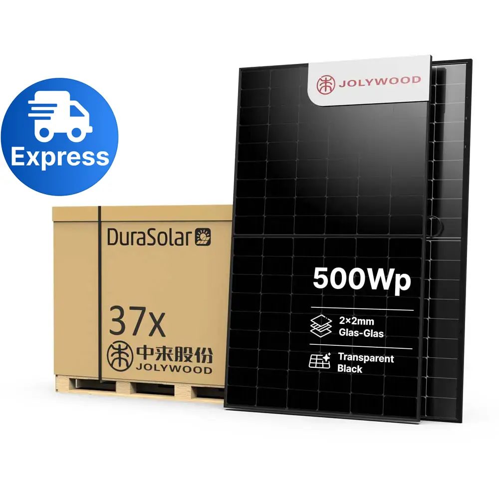 Jolywood 500W Full Black PV-Modul – (Bifazial | Glas-Glas | 108 Zellen) – JW-HD108N-R2 – Palettenpreis (37 Stk.) – Solar Panel Jolywood 500W Full Black PV-Modul – (Bifazial | Glas-Glas | 108 Zellen) – JW-HD108N-R2 – Palettenpreis (37 Stk.) – Solar Panel