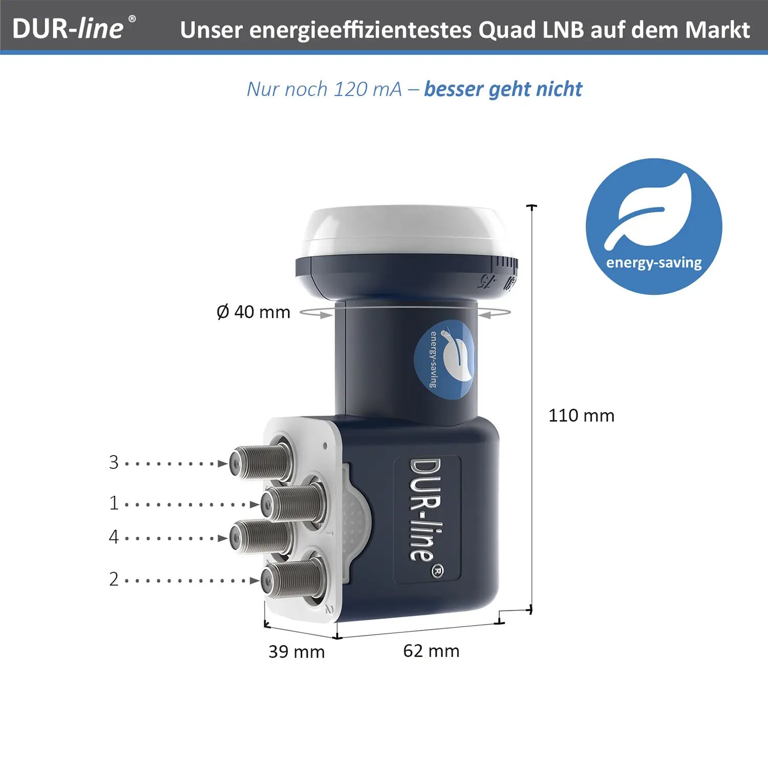 DUR-line Blue ECO Quad LNB – Abmessungen DUR-line Blue ECO Quad