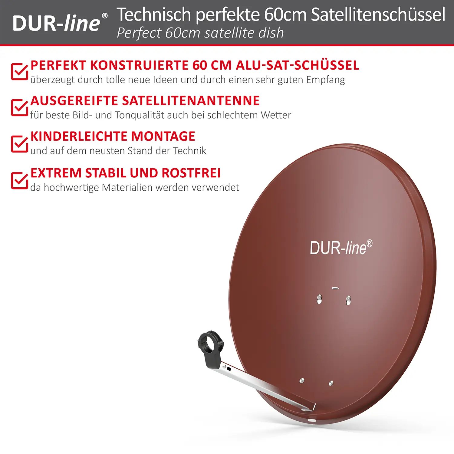 DUR-line MDA 60 Rot Alu Sat-Reflektor – Highlights und Ausstattung im Überblick DUR-line MDA 60 Rot - Alu Sat-Reflektor