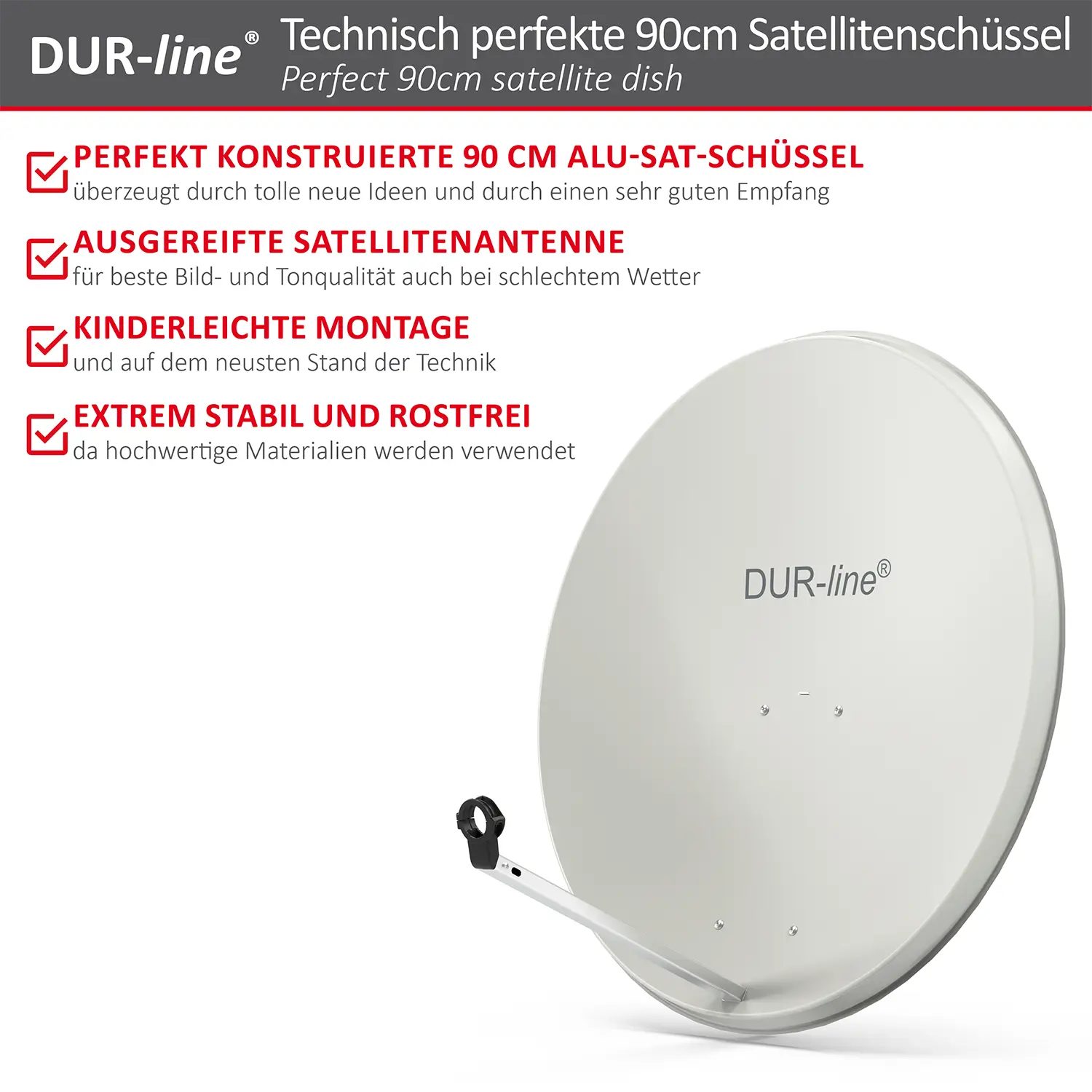 DUR-line MDA 90 Hellgrau Alu Sat-Reflektor – Highlights und Ausstattung im Überblick DUR-line MDA 90 Hellgrau - Alu Sat-Reflektor