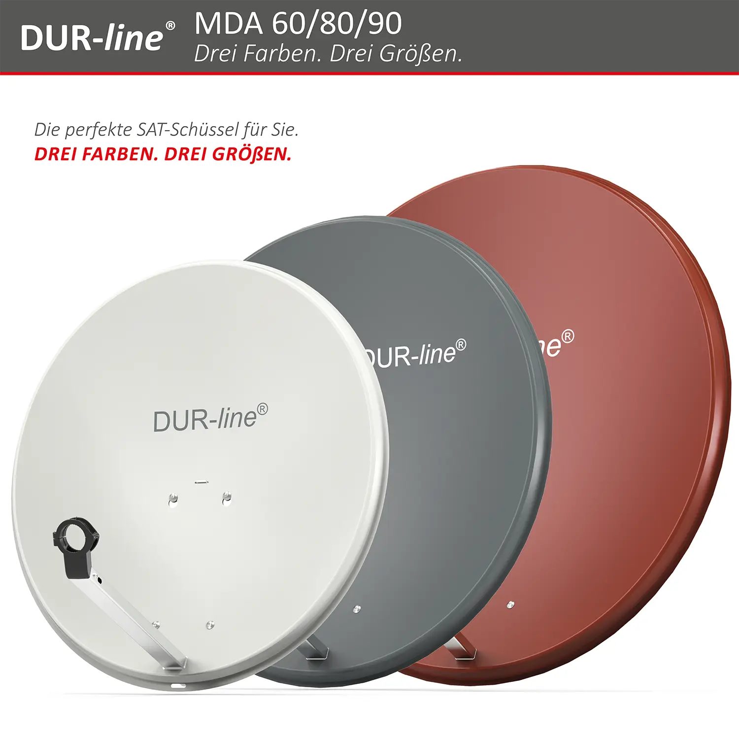 DUR-line MDA 60 Hellgrau Alu Sat-Reflektor – alle drei Farben in drei Größen DUR-line MDA 60 Rot - Alu Sat-Reflektor