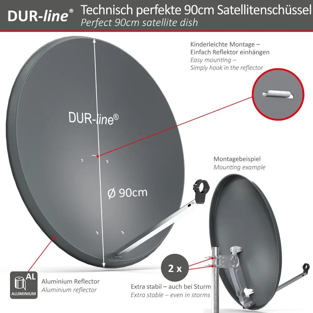 DUR-line MDA 90 Anthrazit Alu Sat-Reflektor – Abmessungen und technische Zeichnung DUR-line MDA 90 Anthrazit - Alu Sat-Reflektor