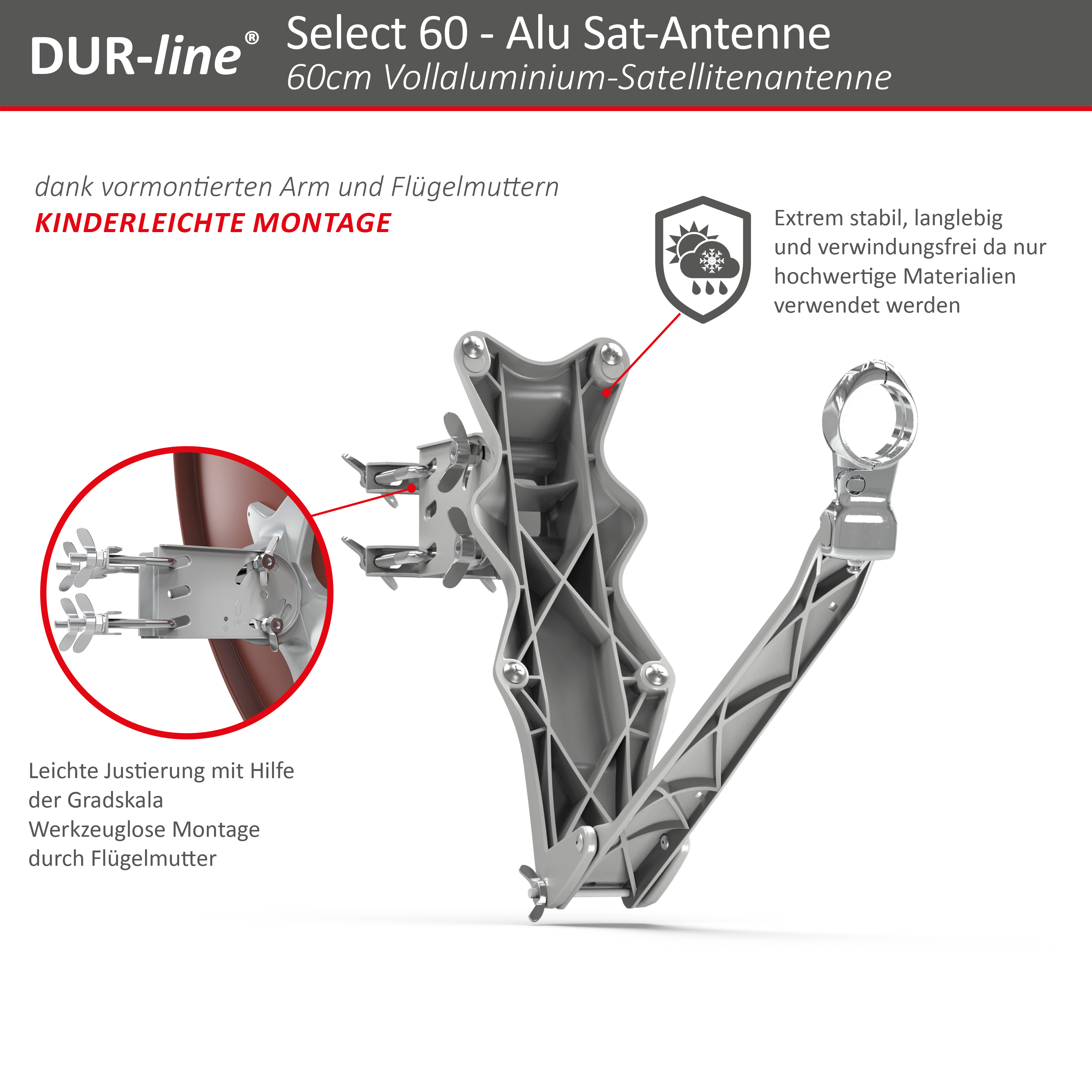 DUR-line Select 60/65 Rot - Alu Sat-Reflektor