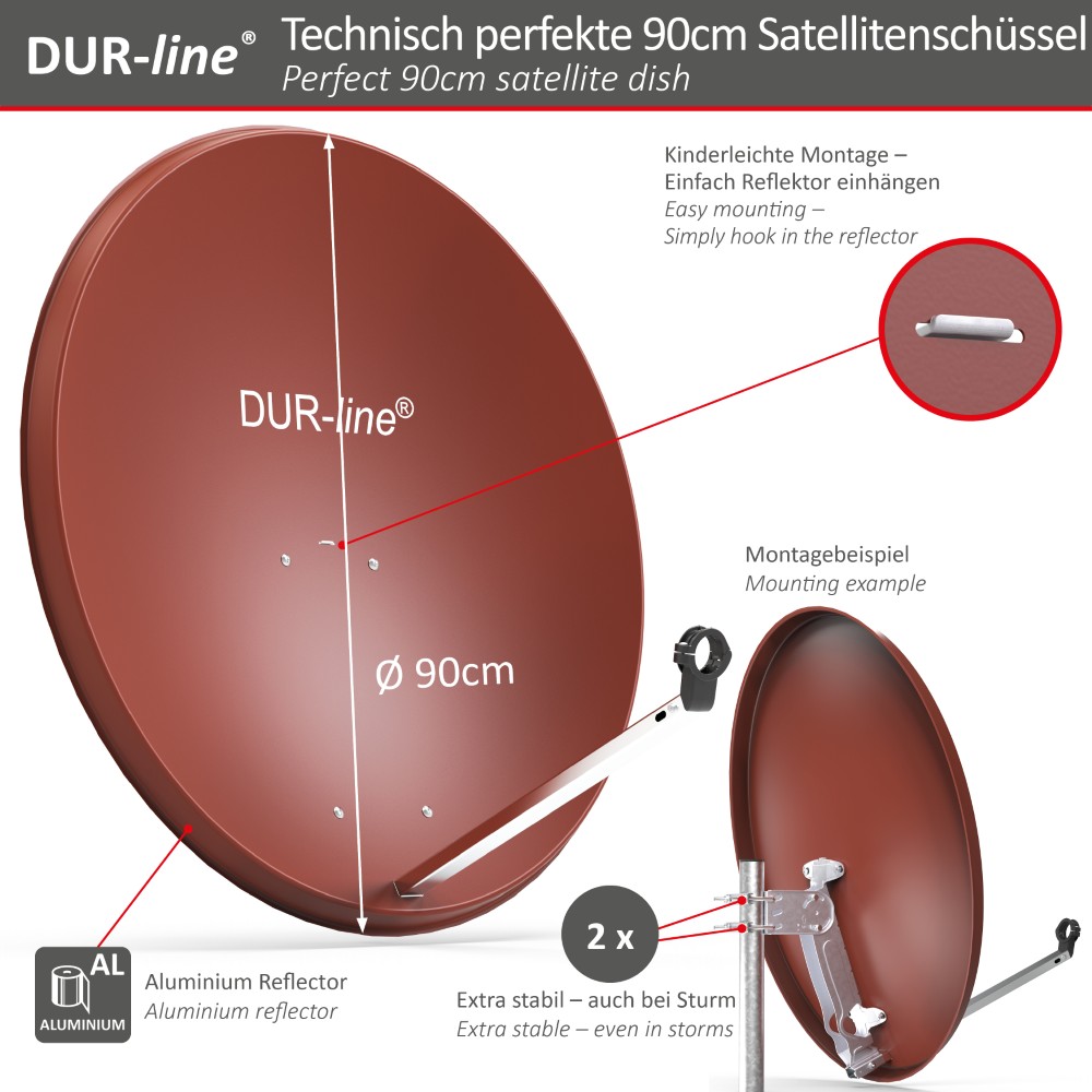 DUR-line MDA 90 Rot - Alu Sat-Reflektor
