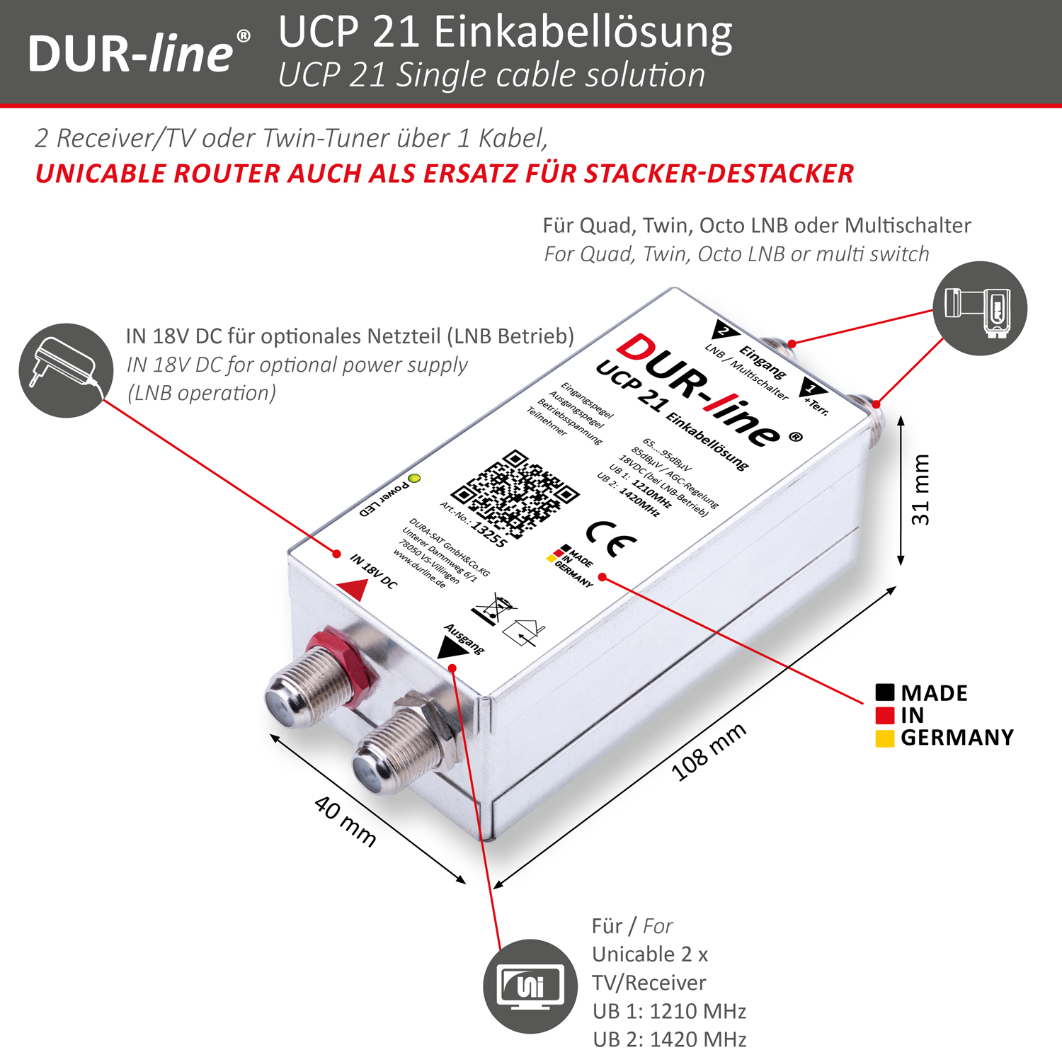 DUR-line UCP 21 - Einkabellösung – Abmessungen DUR-line UCP 21 - Einkabellösung – Abmessungen