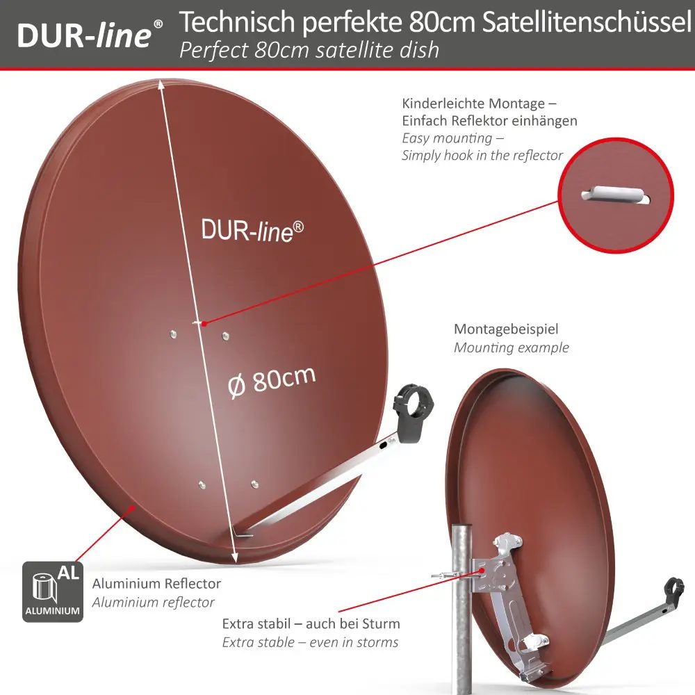 DUR-line MDA 80 Rot Alu Sat-Reflektor – Abmessungen und technische Zeichnung DUR-line MDA 80 Rot - Alu Sat-Reflektor