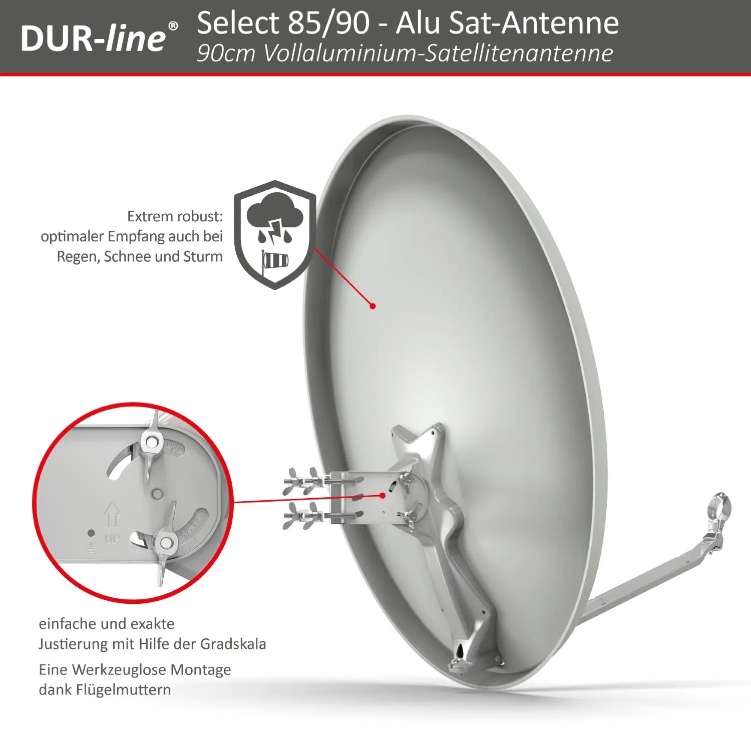 DUR-line Select 85/90 Hellgrau - Alu Sat-Reflektor