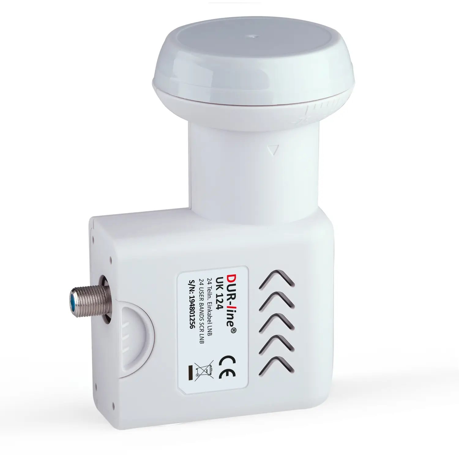 DUR-line UK 124 Unicable LNB – stehend mit Schatten DUR-line UK 124 - Unicable LNB