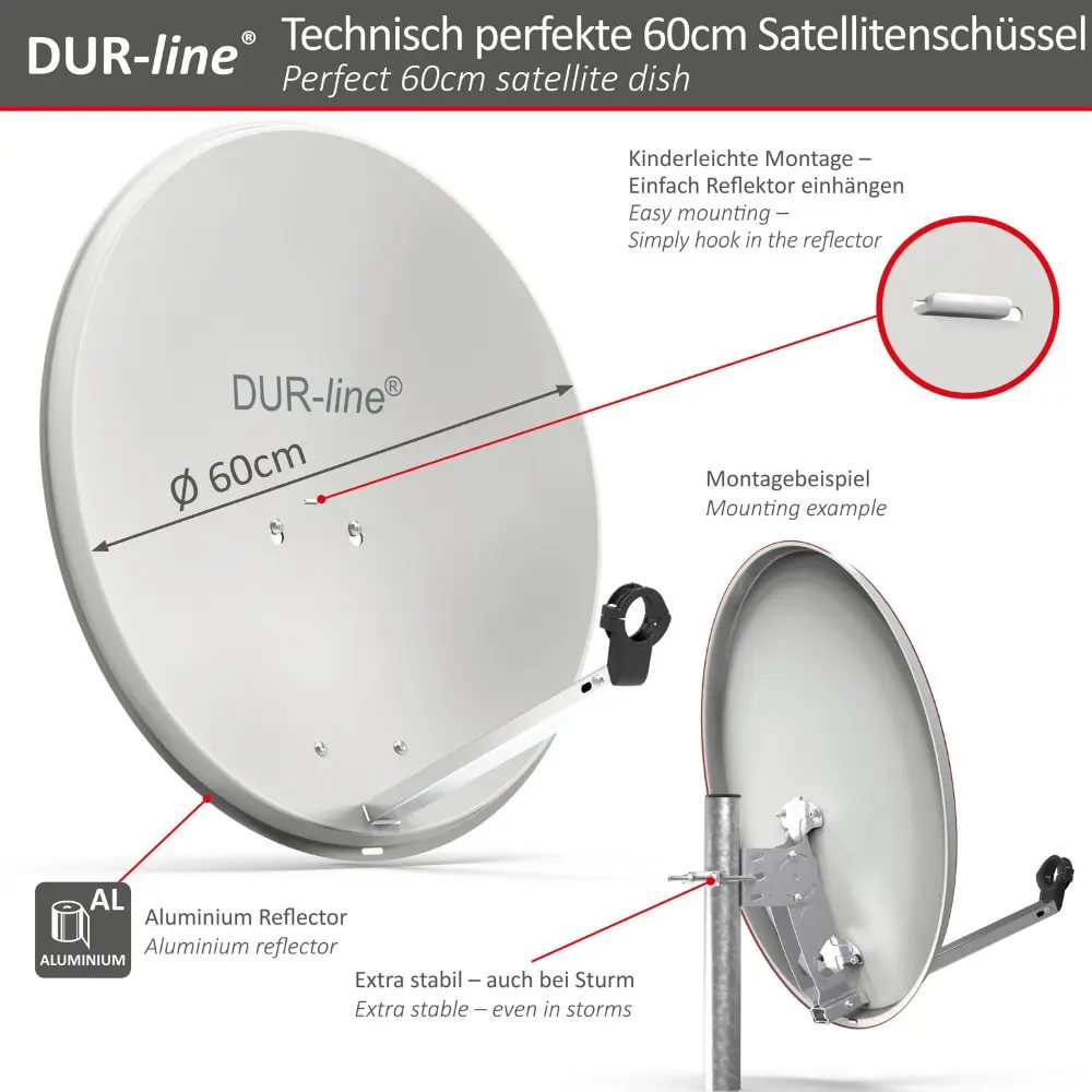 DUR-line MDA 60 Hellgrau - Sat-Komplettanlage mit Single LNB DUR-line MDA 60 Hellgrau - Sat-Komplettanlage mit Single LNB