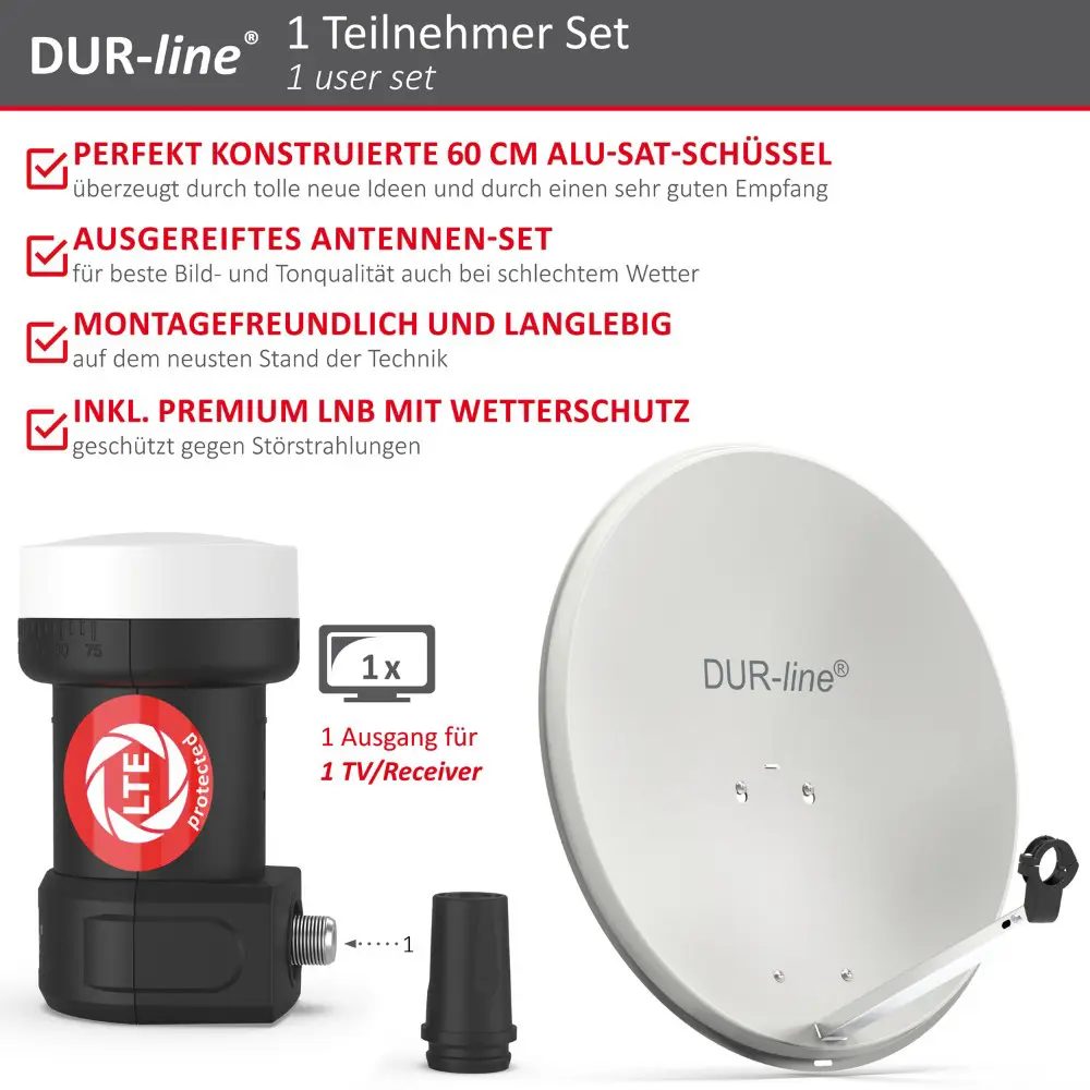 DUR-line MDA 60 Hellgrau - Sat-Komplettanlage mit Single LNB DUR-line MDA 60 Hellgrau - Sat-Komplettanlage mit Single LNB