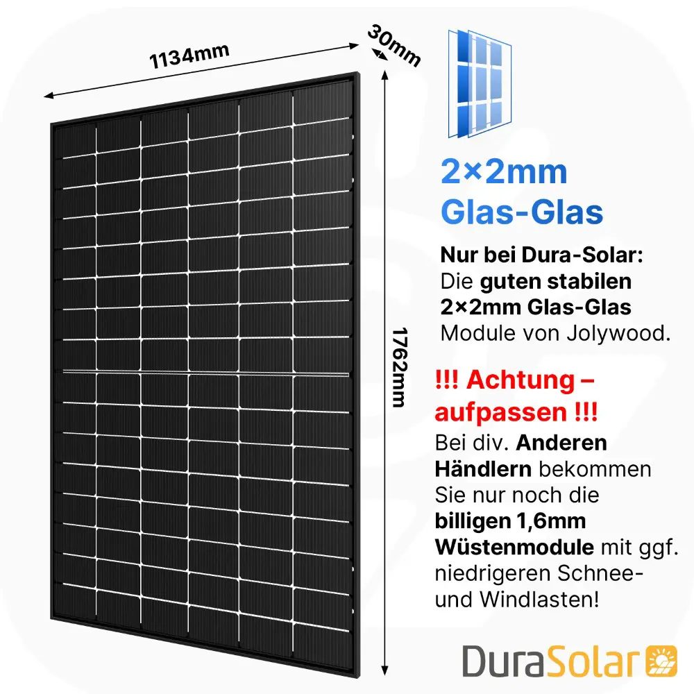 Jolywood 460W Full Black PV-Modul – (Bifazial | Glas-Glas) – JW-HD96N-R2 – Palettenpreis (37 Stk.) – Solar Panel