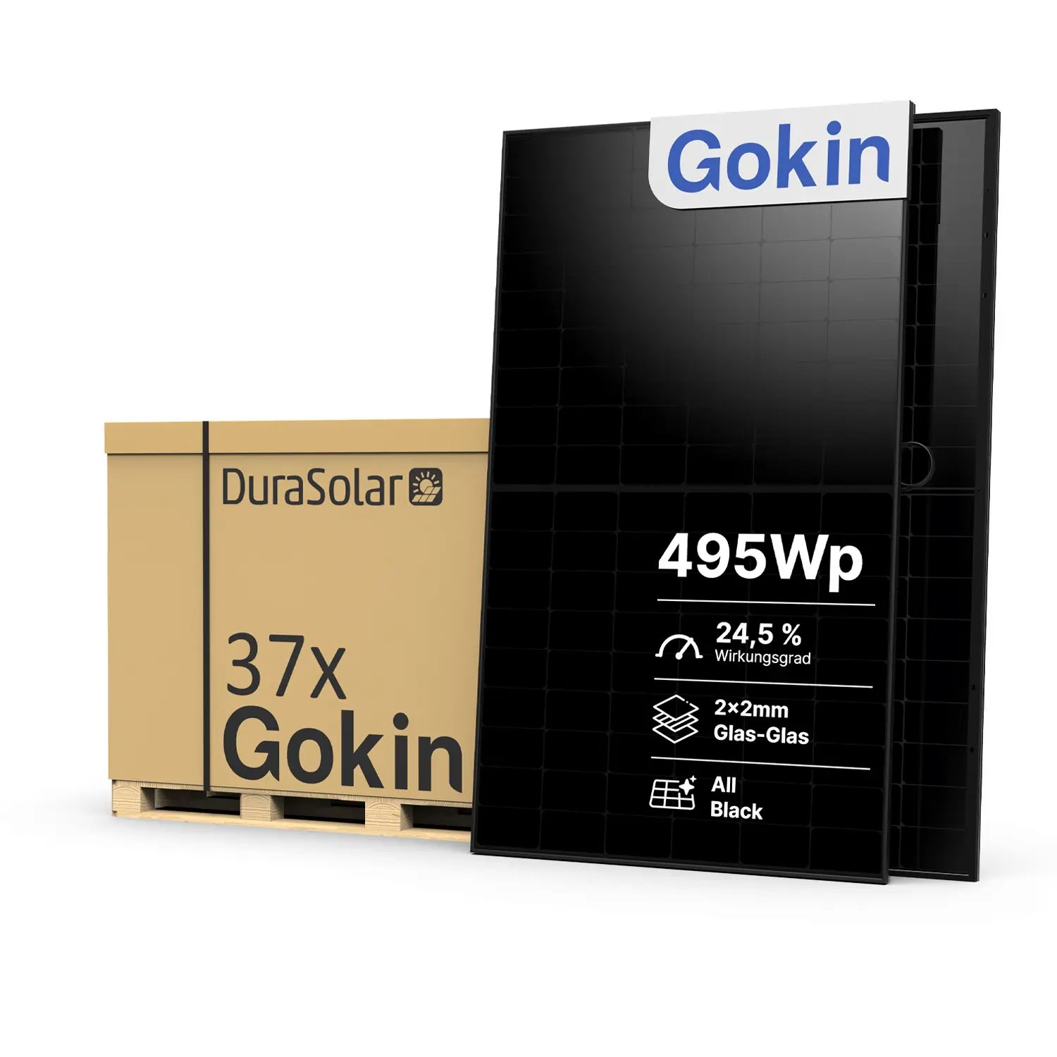 Gokin GK-3-54HGDb 495W | Back Contact Full Black PV-Modul | Glas-Glas Bifazial Solarmodul | Palettenpreis (37 Stk.)