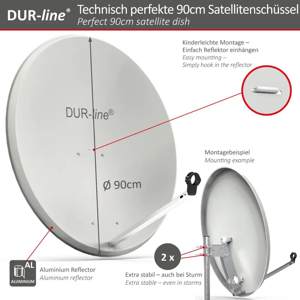 DUR-line MDA 90 Hellgrau - Alu Sat-Reflektor