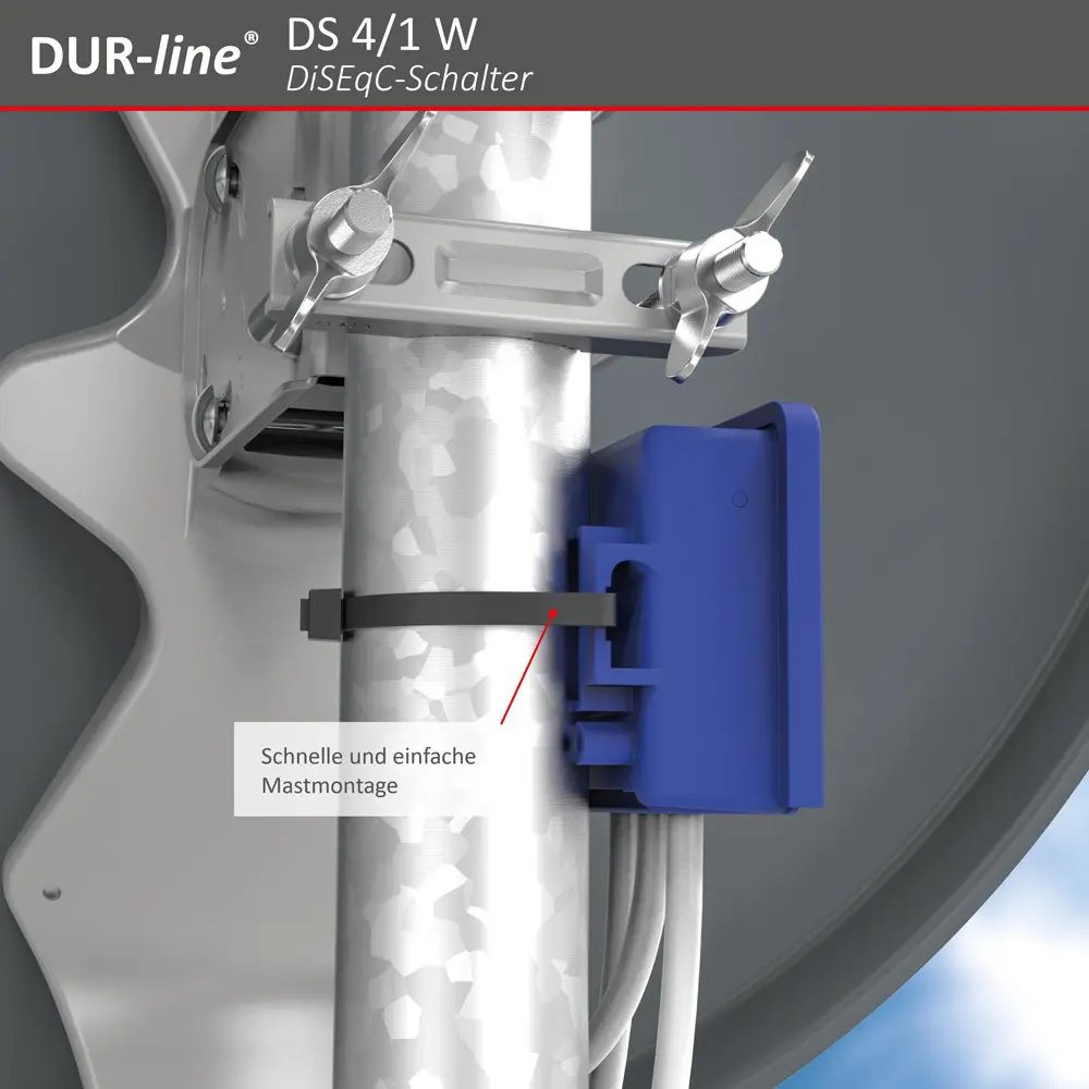 DUR-line DS 4/1 W DiSEqC-Schalter – Anwendungsbeispiel bei der Mastmontage DUR-line DS 4/1 W - DiSEqC-Schalter