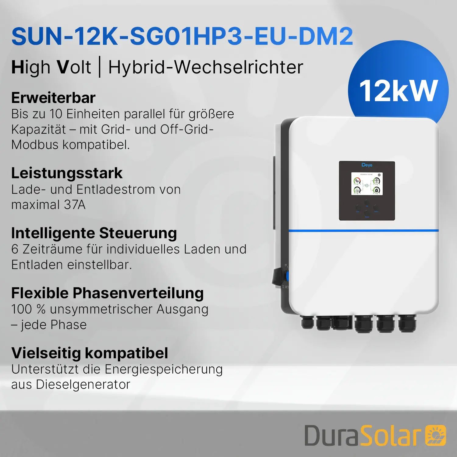 Deye 12kW - Hybrid-Wechselrichter - SUN-SG01HP3-EU-DM2 - Dreiphasig - 2/1+1MPPT - Hochspannungsserie Deye 12kW - Hybrid-Wechselrichter - SUN-SG01HP3-EU-DM2 - Dreiphasig - 2/1+1MPPT - Hochspannungsserie