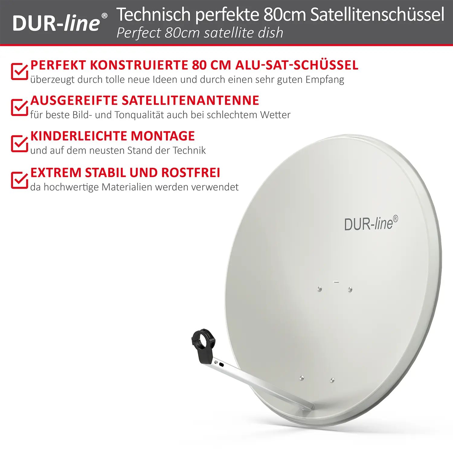 DUR-line MDA 80 Hellgrau Alu Sat-Reflektor – Highlights und Ausstattung im Überblick DUR-line MDA 80 Hellgrau - Alu Sat-Reflektor