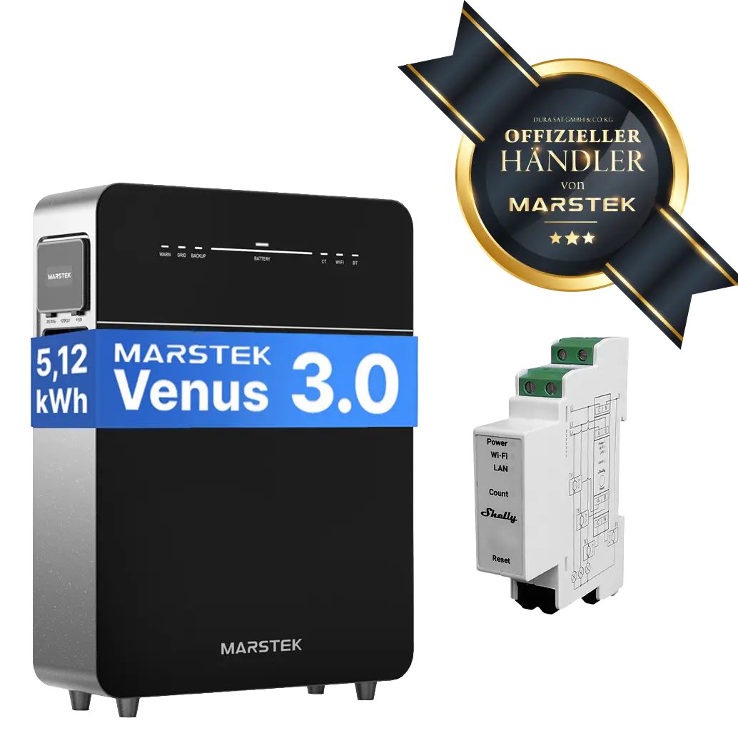 Marstek Venus E 3.0 – 5,12 kWh – mit Shelly Pro 3EM - SmartMeter – AC - Solarstromspeicher & Plug-in-Batteriesystem für Photovoltaik Marstek Venus E 3.0 – 5,12 kWh – mit Shelly Pro 3EM - SmartMeter – AC - Solarstromspeicher & Plug-in-Batteriesystem für Photovoltaik