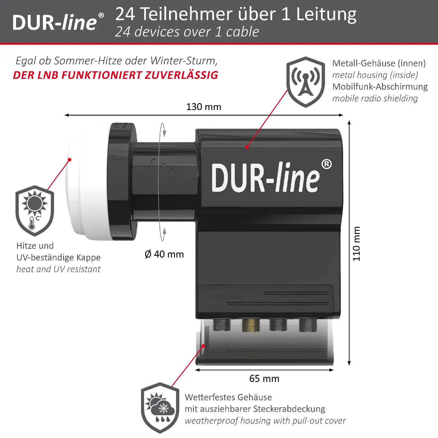 DUR-line UK 124-3L dCSS Unicable LNB – Abmessungen DUR-line UK 124-3L dCSS - Unicable LNB