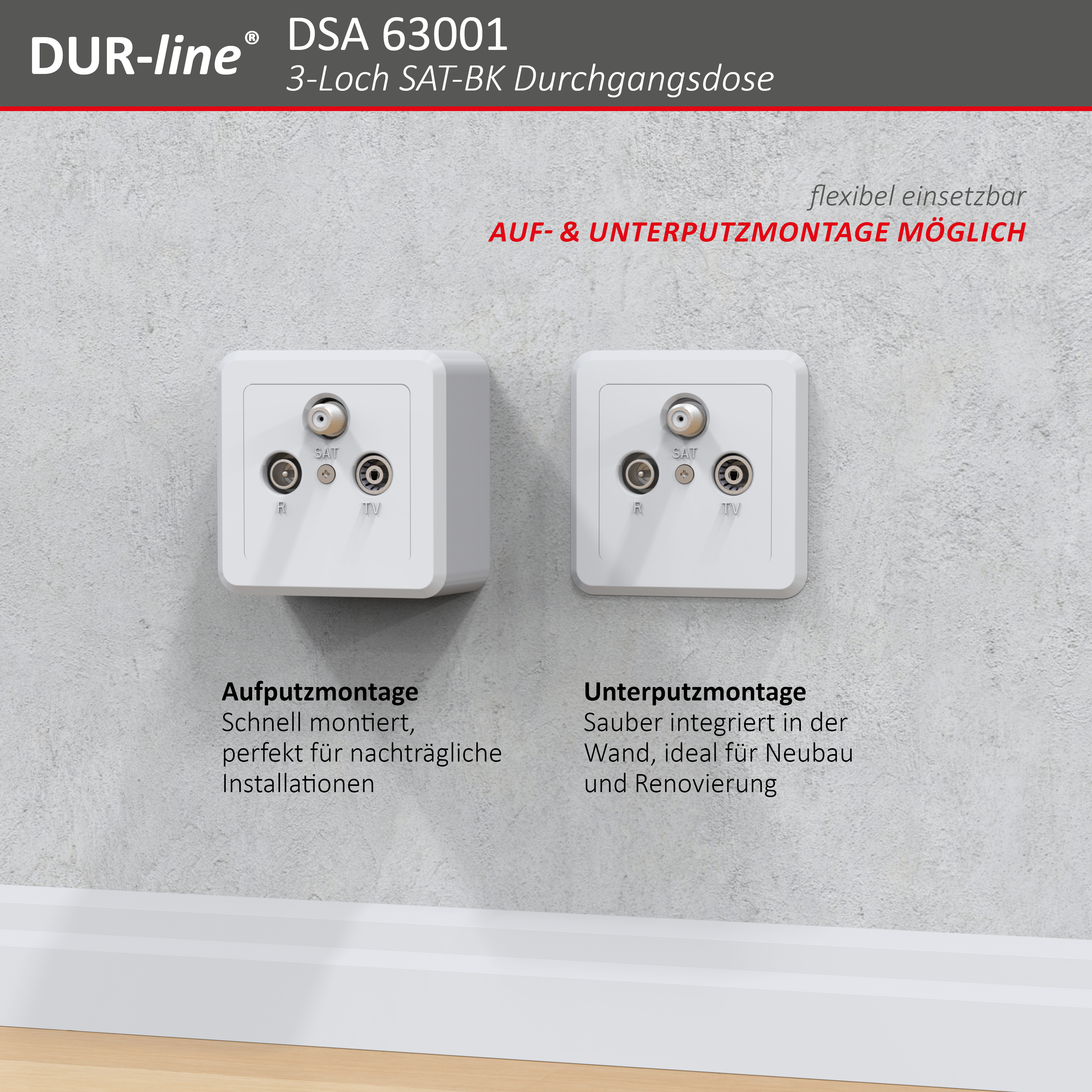 DUR-line DSA 63001 - Sat-Durchgangsdose – Produktansicht DUR-line DSA 63001 - Sat-Durchgangsdose – Produktansicht