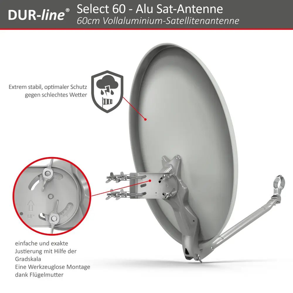 DUR-line Select 60/65 Hellgrau - Sat-Komplettanlage mit Single LNB