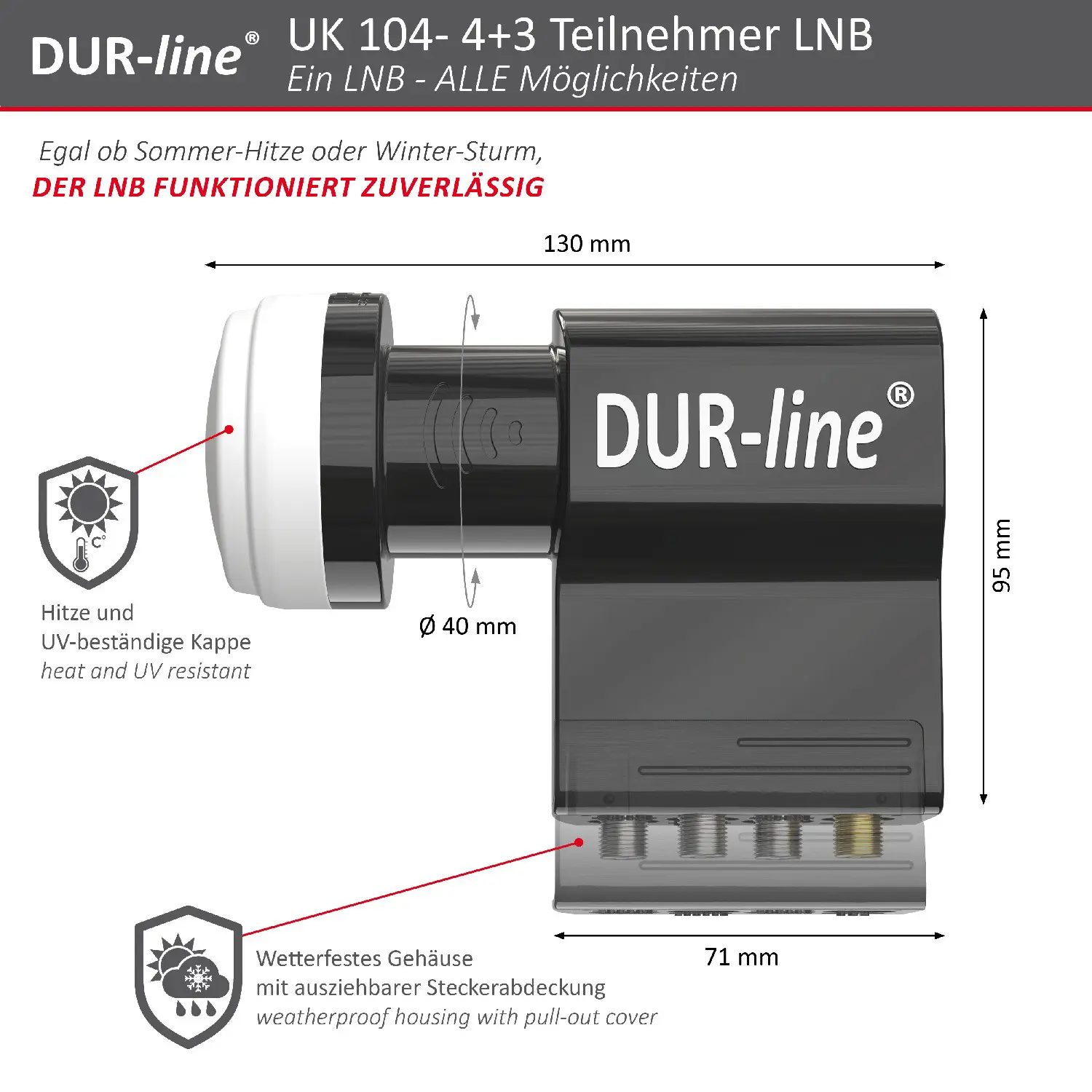 DUR-line UK 104 Unicable LNB – Abmessungen DUR-line UK 104 - Unicable LNB