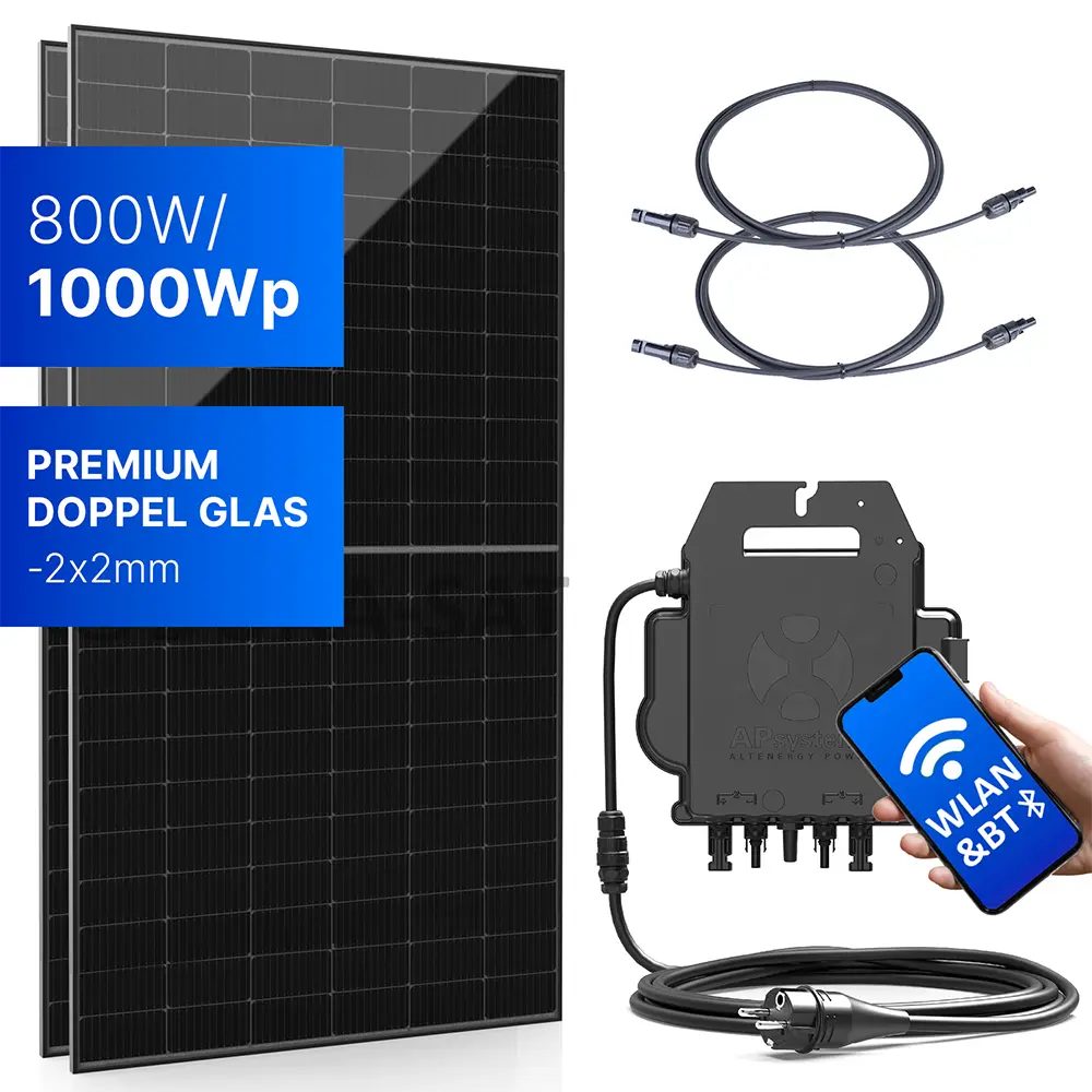 Balkonkraftwerk 800W/1000Wp bifazial mit 3m Anschlusskabel 