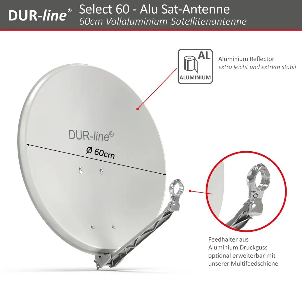 DUR-line Select 60/65 Hellgrau - Sat-Komplettanlage mit Single LNB DUR-line Select 60/65 Hellgrau - Sat-Komplettanlage mit Single LNB