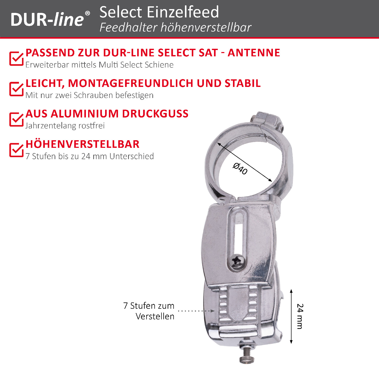 DUR-line Select Einzelfeed höhenverstellbar - Feedhalter – Produktmerkmale im Überblick